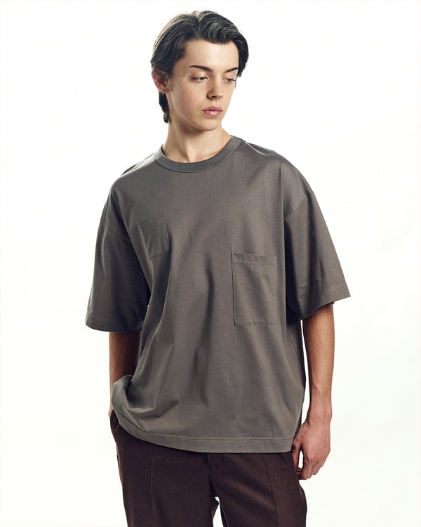 ORGANIC GIZA 60/3 KNIT DEVICES POCKET TEE, Slate Gray