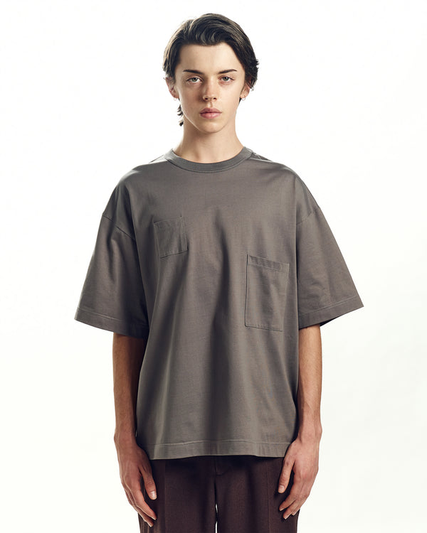 ORGANIC GIZA 60/3 KNIT DEVICES POCKET TEE, Slate Gray