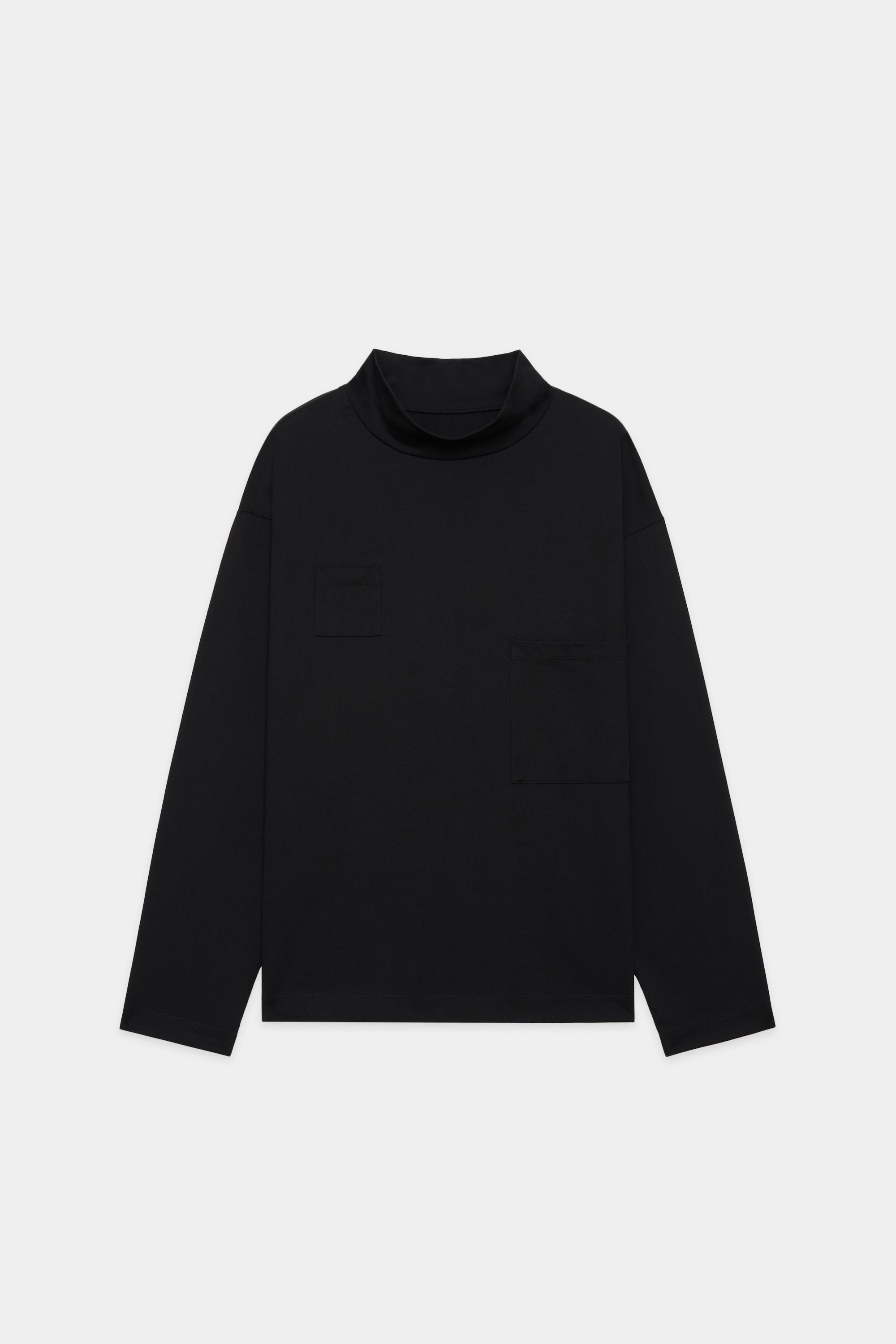 ORGANIC GIZA 60/3 KNIT DEVICES POCKET MOCK ENECK L/S, Black