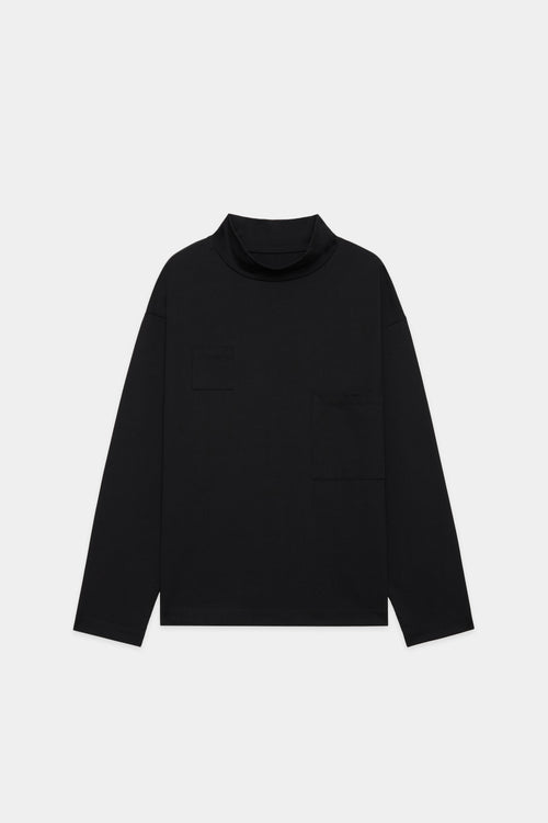 ORGANIC GIZA 60/3 KNIT DEVICES POCKET MOCK ENECK L/S, Black