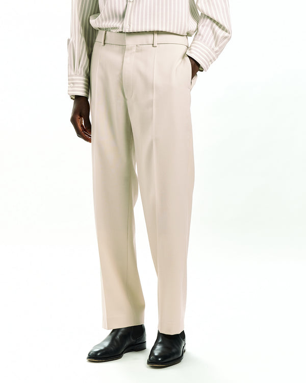 ORGANIC WOOL SURVIVAL CLOTH FLAT TAPERED TROUSERS, Dirty White