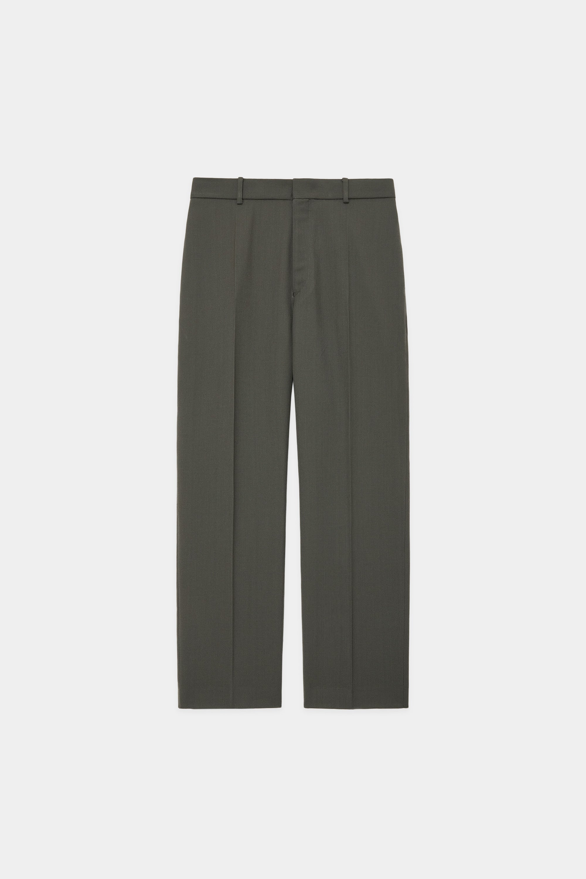 ORGANIC WOOL SURVIVAL CLOTH FLAT TAPERED TROUSERS, Olive