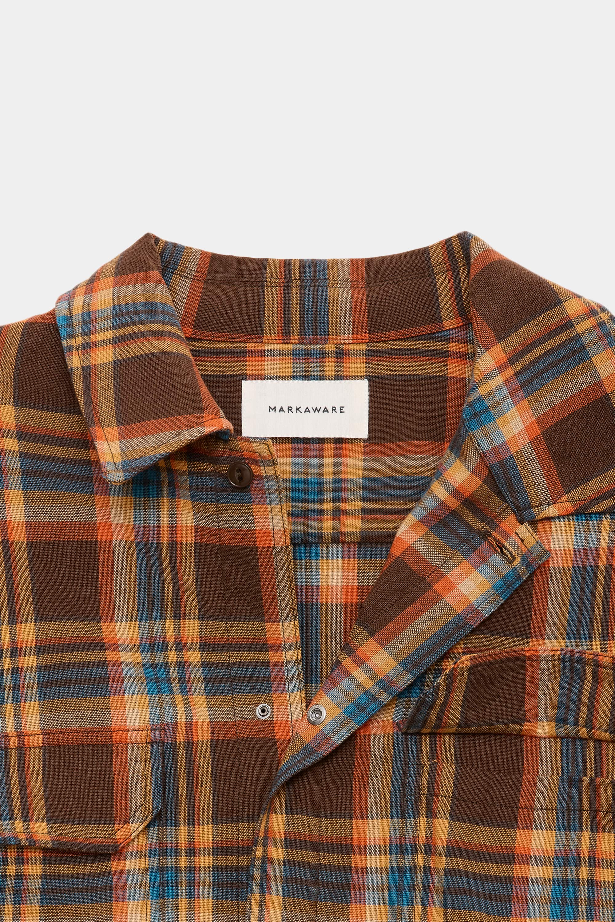 WASHABLE WOOLEN CHECK SNAP OVER SHIRT, Orange Check