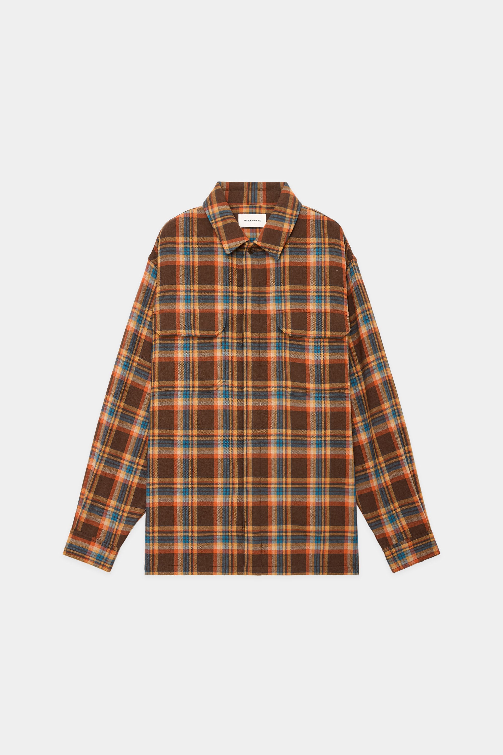 ウォッシャブル紡毛ウールチェック / スナップオーバーシャツ, Orange Check