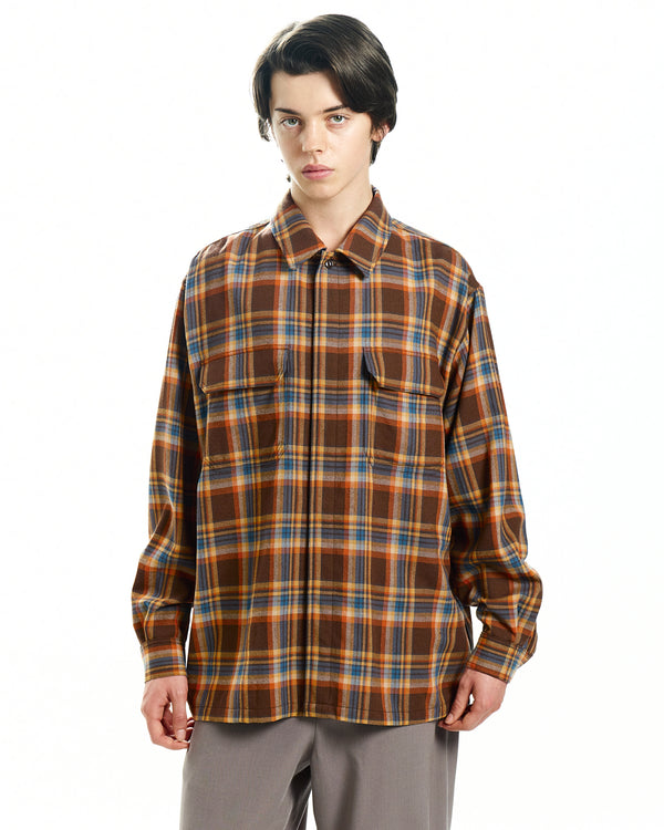 WASHABLE WOOLEN CHECK SNAP OVER SHIRT, Orange Check