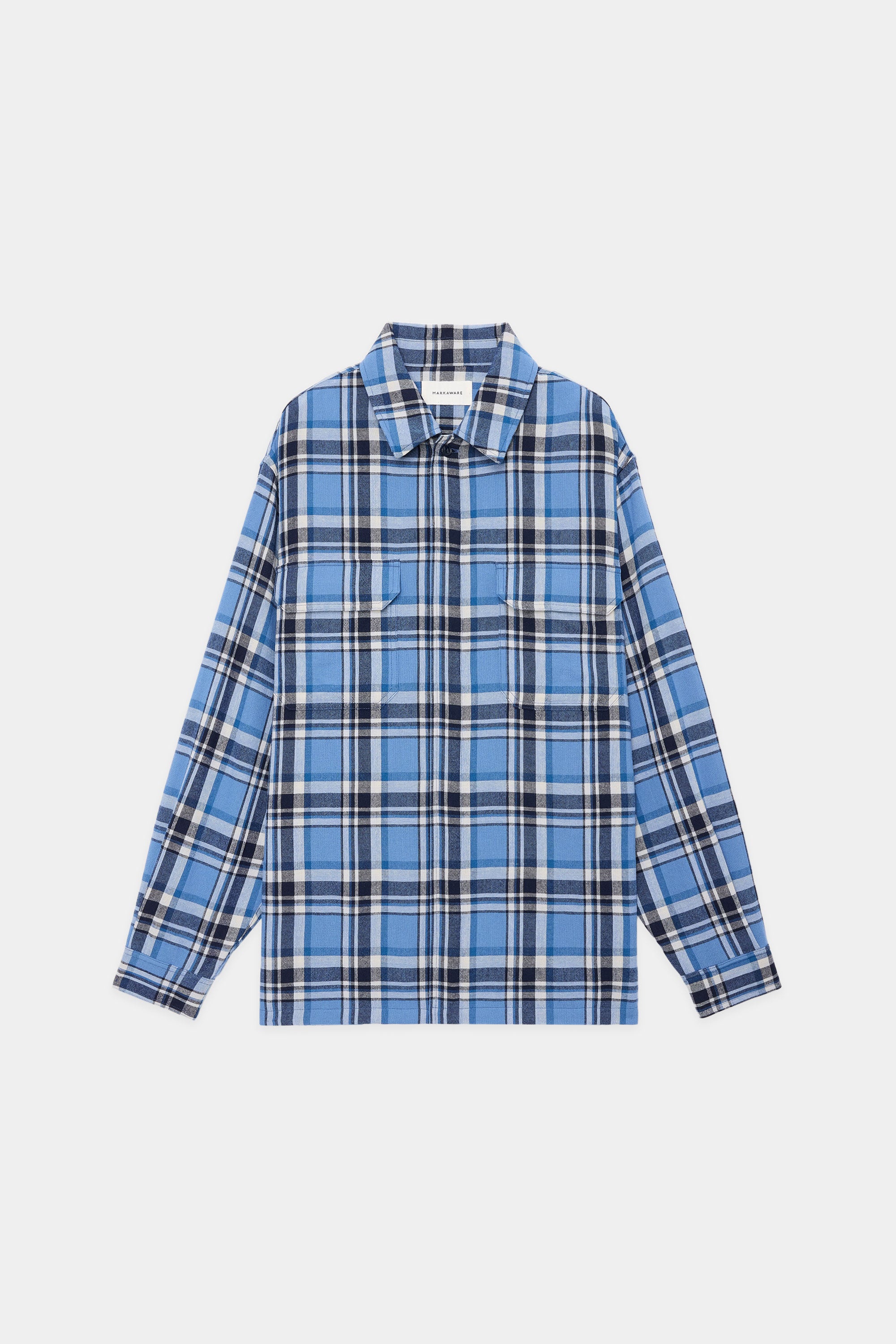 WASHABLE WOOLEN CHECK SNAP OVER SHIRT, Blue Check