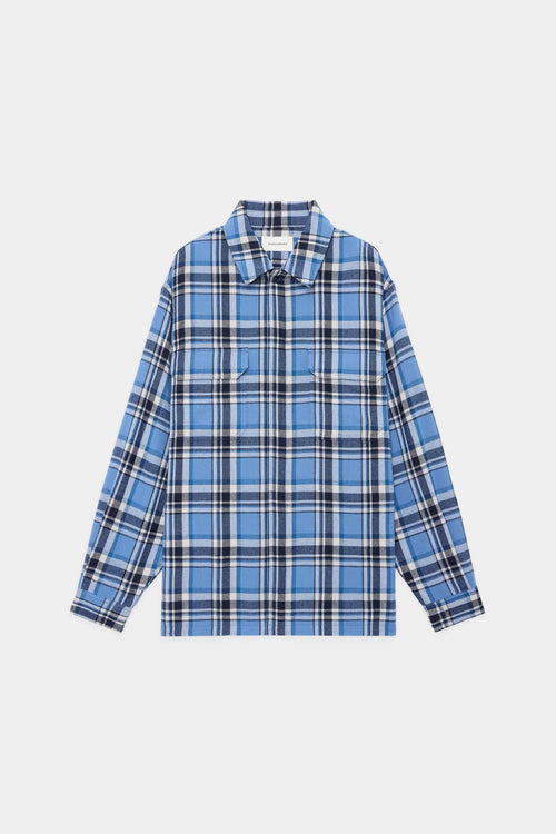 WASHABLE WOOLEN CHECK SNAP OVER SHIRT, Blue Check