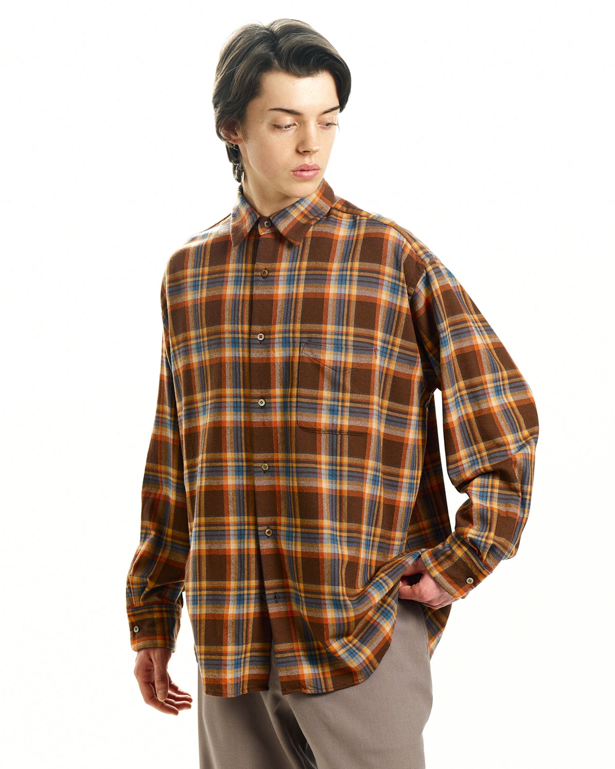 WASHABLE WOOLEN CHECK COMFORT FIT SHIRT, Orange Check