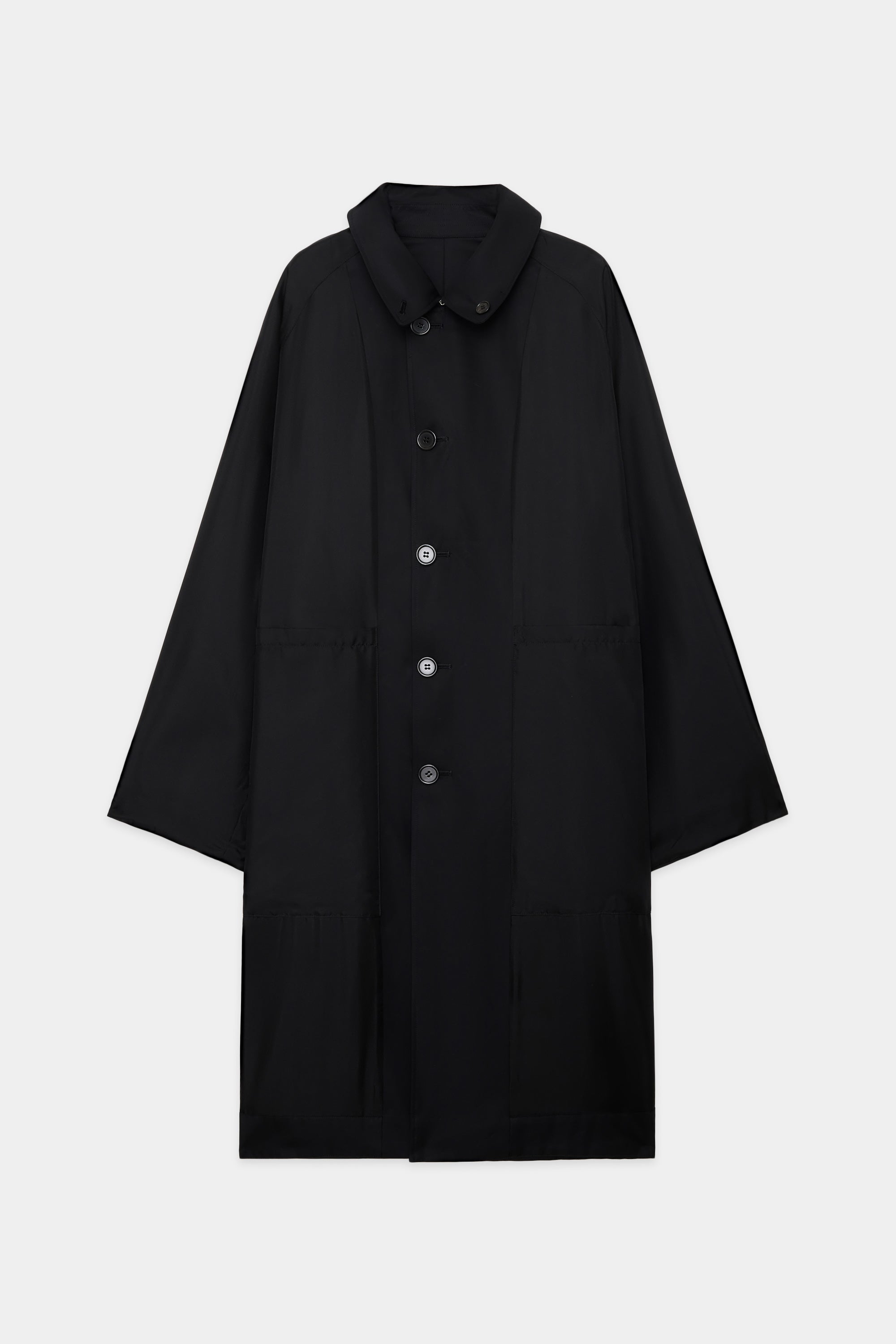 ORGANIC GIZA GABARDINE REVERSIBLE SINGLE TRENCH COAT, Black