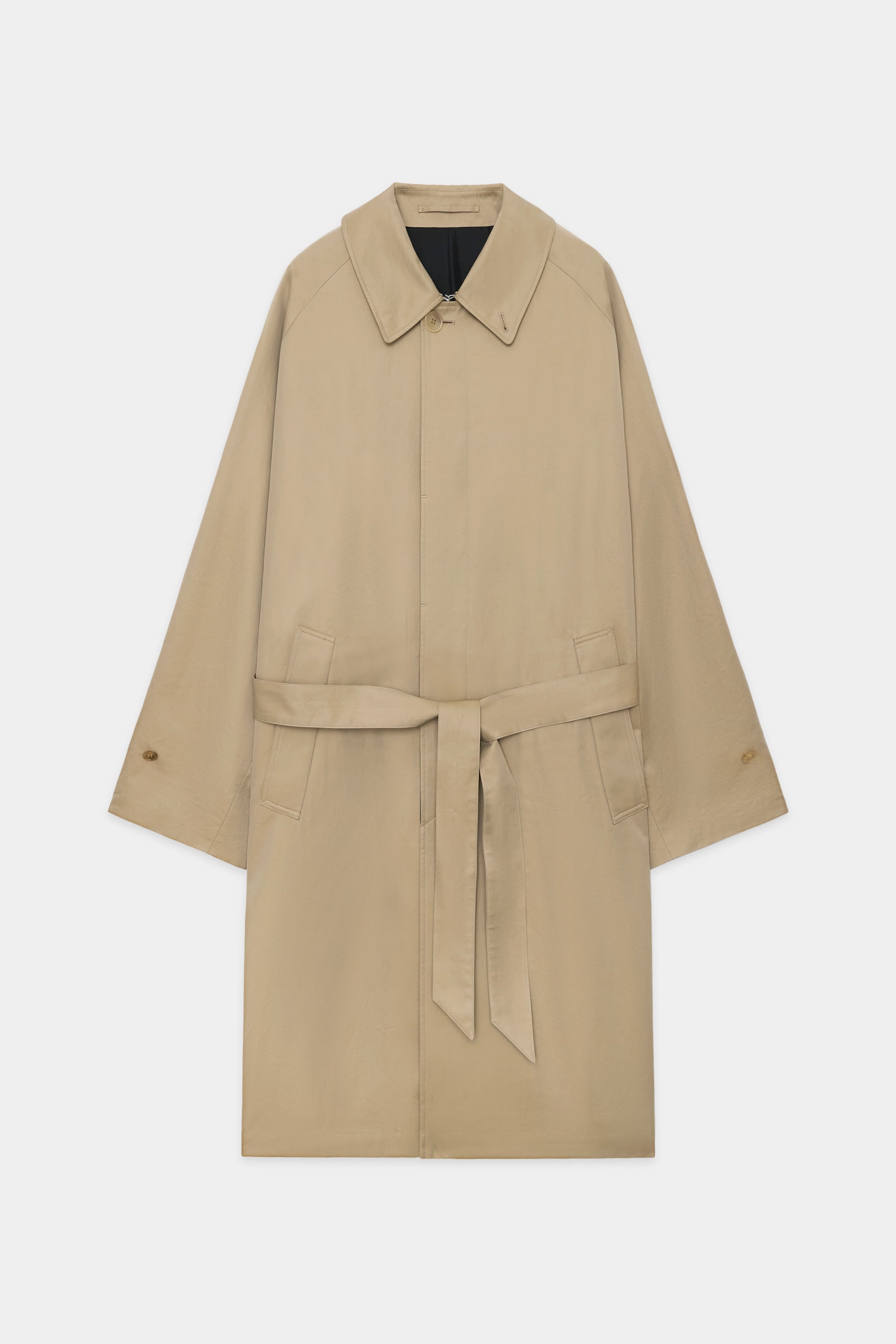 ORGANIC GIZA GABARDINE REVERSIBLE SINGLE TRENCH COAT, Khaki