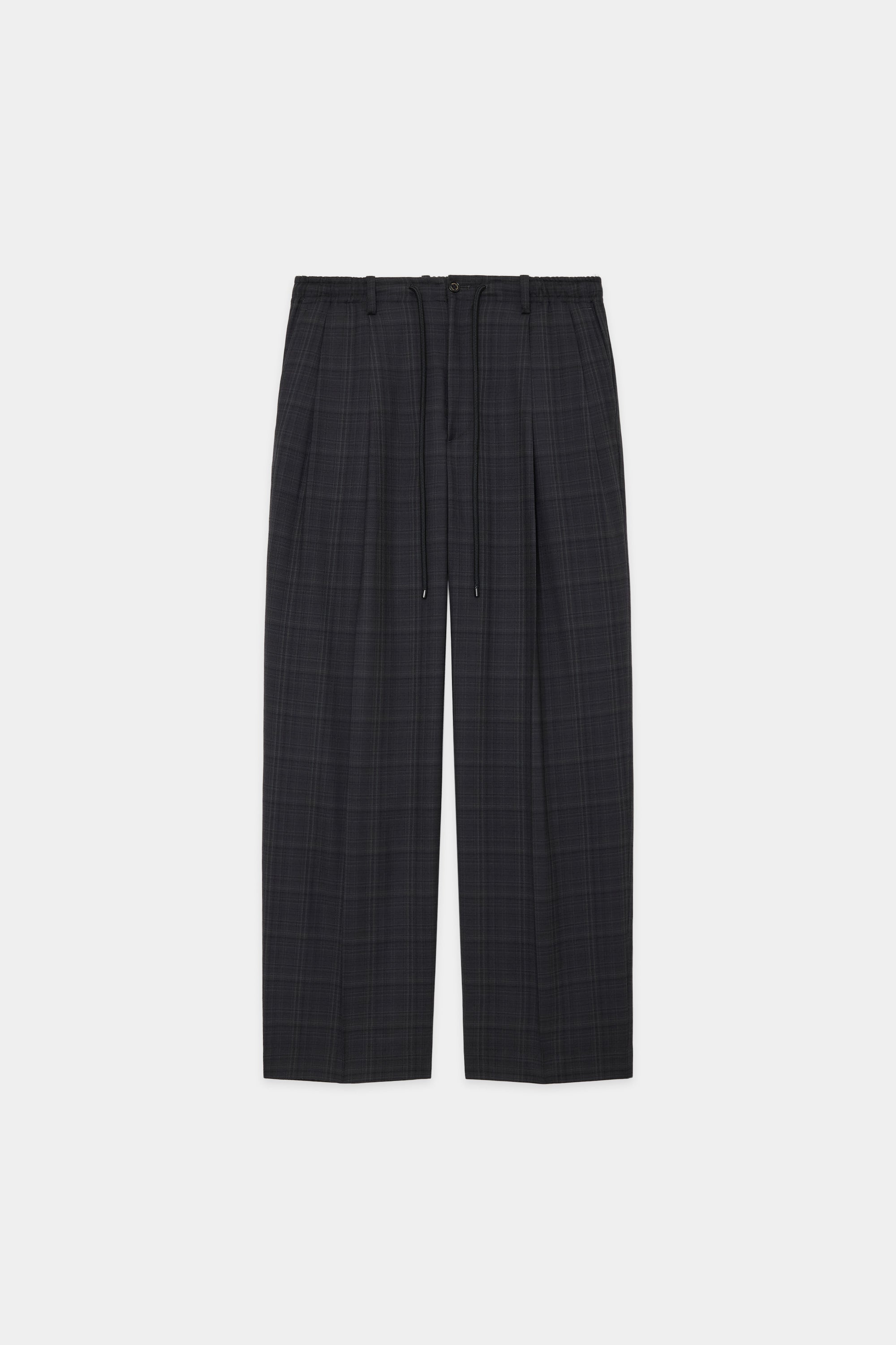 ORGANIC WOOL CHECK VIYELLA DOUBLE PLEATED EASY TROUSERS, Charcoal Check