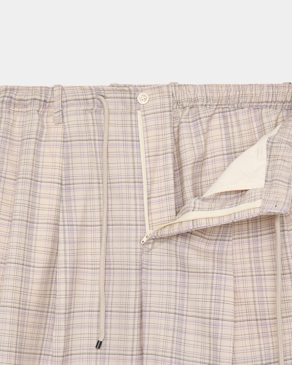 ORGANIC WOOL CHECK VIYELLA DOUBLE PLEATED EASY TROUSERS, Graige Check