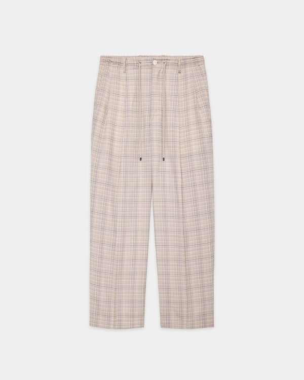 ORGANIC WOOL CHECK VIYELLA DOUBLE PLEATED EASY TROUSERS, Graige Check