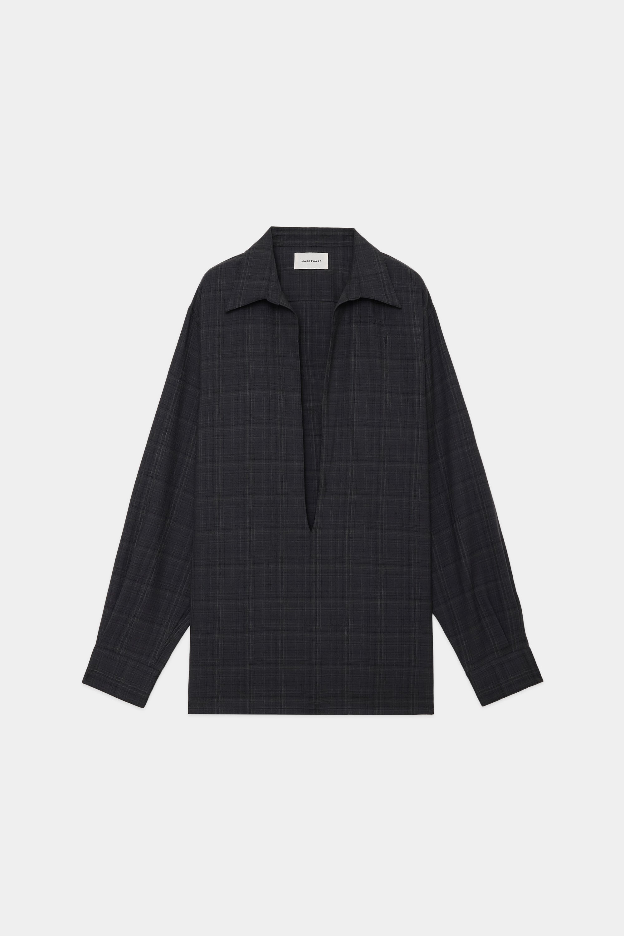 ORGANIC WOOL CHECK VIYELLA VAREUSE SHIRT, Charcoal Check