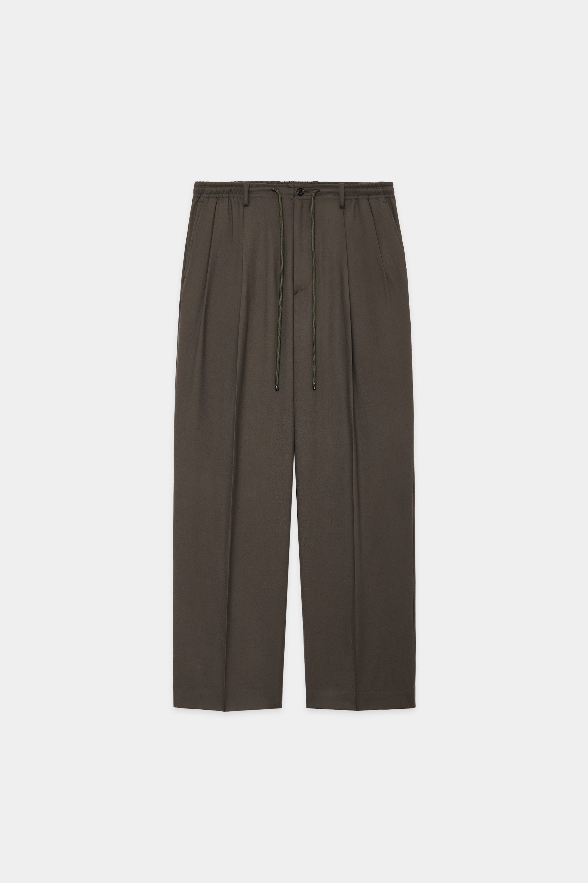 ORGANIC WOOL VIYELLA DOUBLE PLEATED EASY TROUSERS, Olive