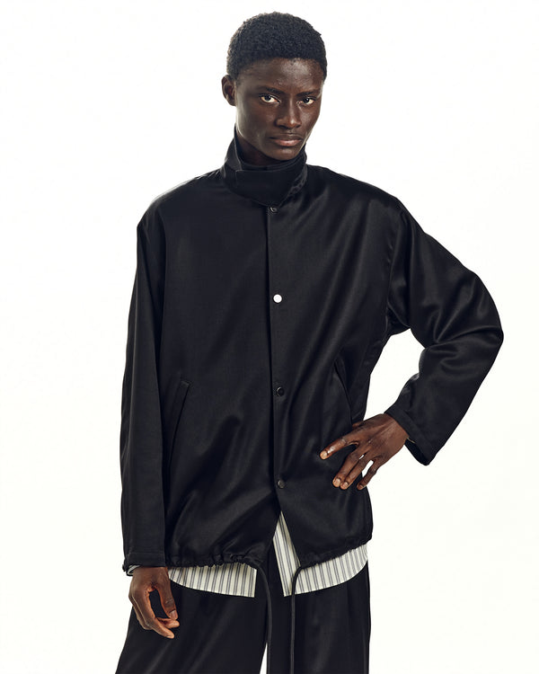 CASHMERE SATIN COACH JACKET, Black