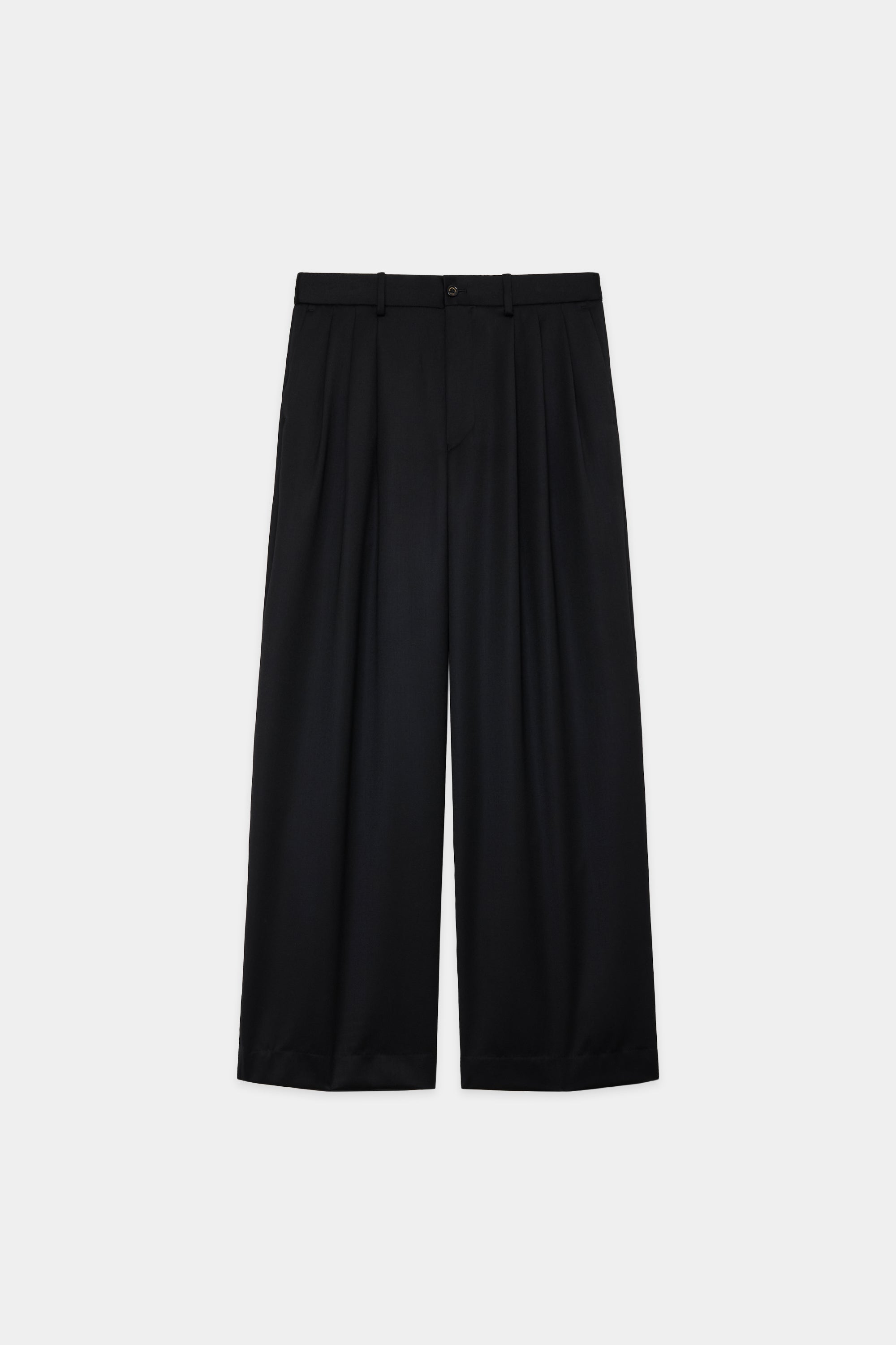 CASHMERE SATIN TRIPLE PLEATED WIDE TROUSERS, Black