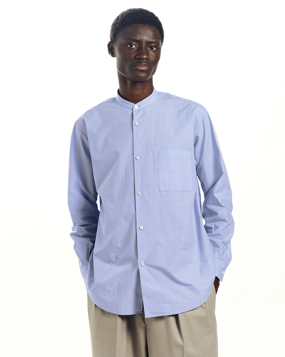 ULTIMATEPIMA 60/1 TYPEWRITER REGULAR FIT MAO COLLAR SHIRT, Saxe