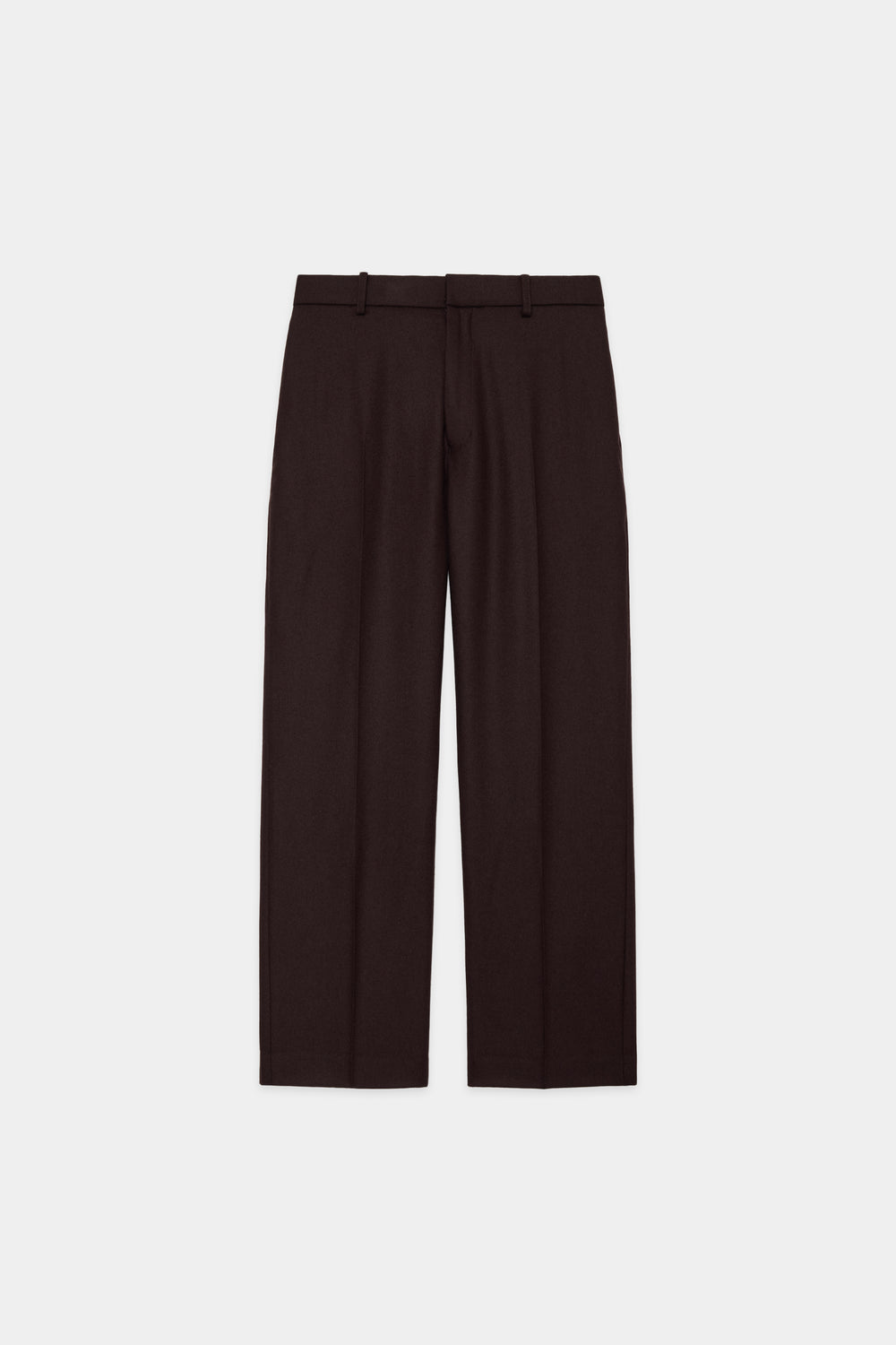 ORGANIC WOOL FLANNEL FLAT TAPERED TROUSERS, Dark Brown