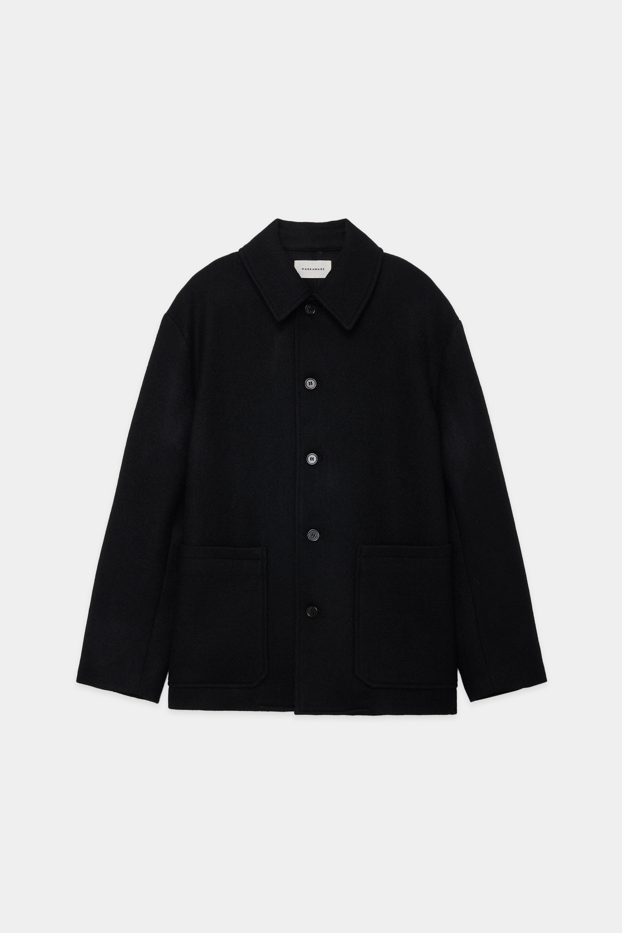 ORGANIC WOOL DOUBLE CLOTH WORK JACKET, Black