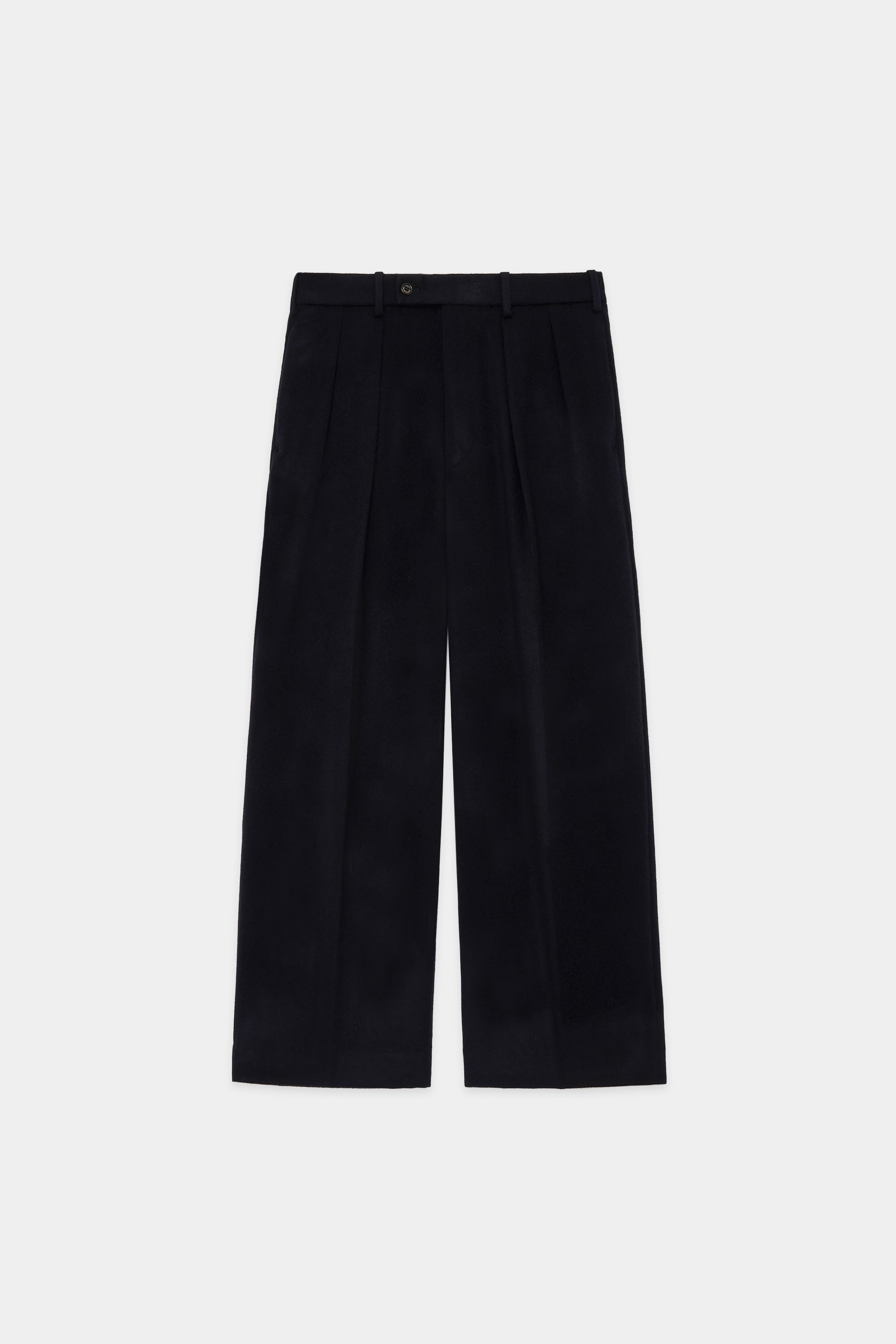 CASHMERE FLANNEL CASHMERE DOUBLE PLEATED TROUSERS, Dark Navy