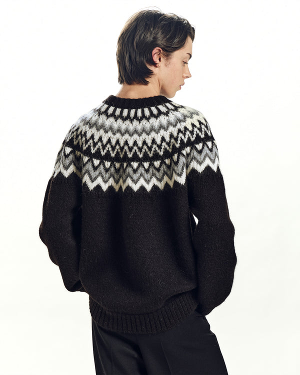 NATURAL COLOR ALPACA SNOW PATTERN JUMPER, Natural Black