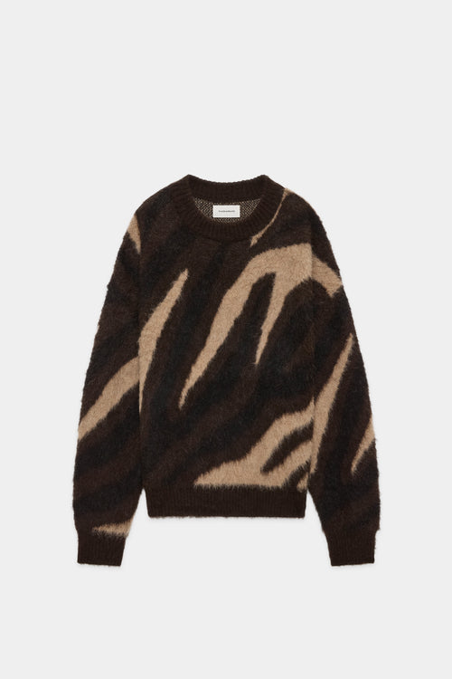 NATURAL COLOR ALPACA BIAS ZEBRA PATTERN JUMPER, Natural Beige MIX