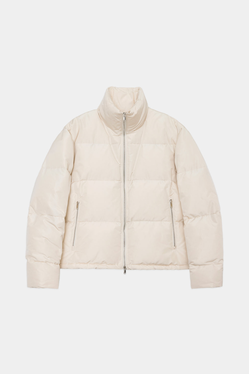 SILK GROSGRAIN SILK SHORT DOWN JACKET, Dirty White