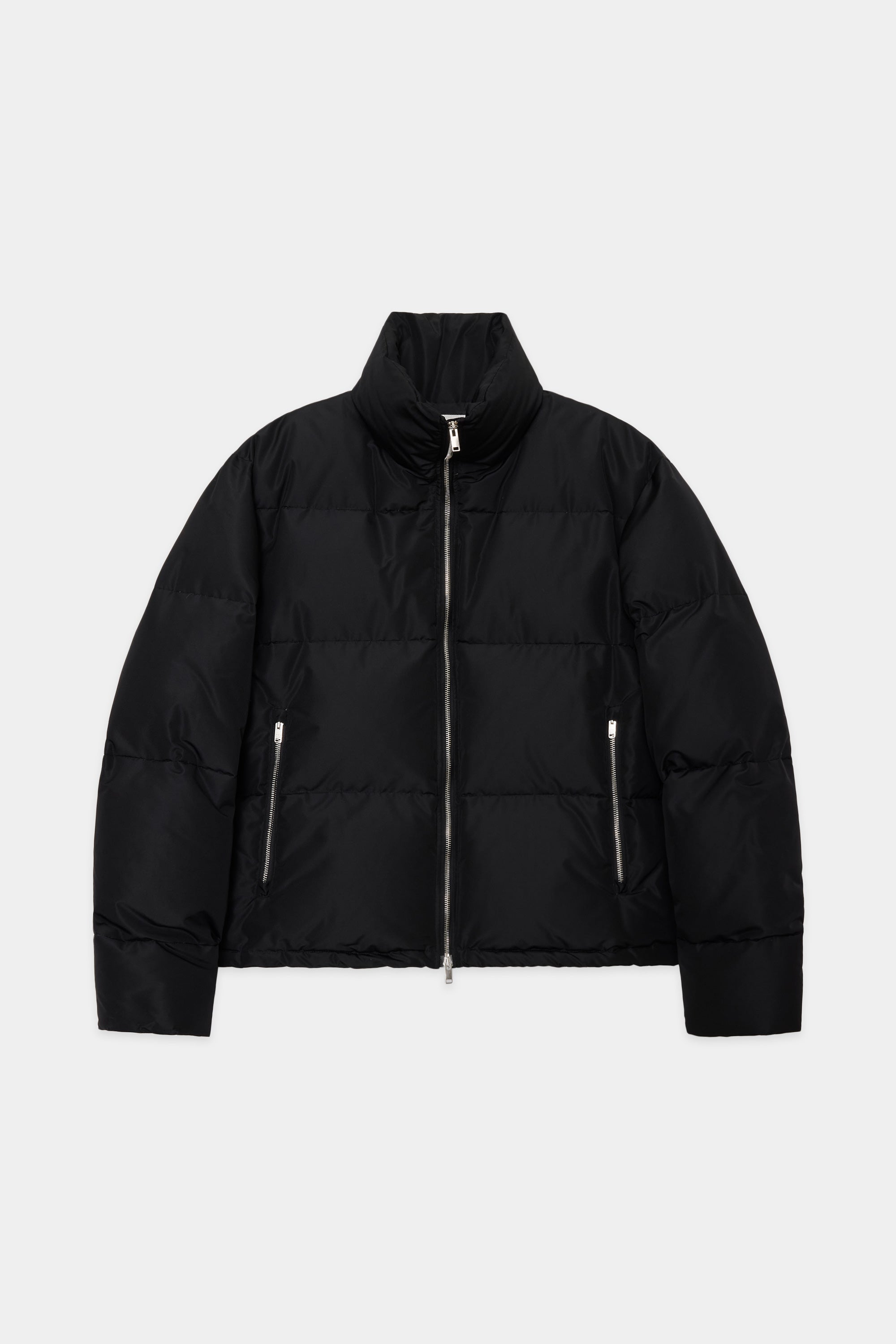 SILK GROSGRAIN SILK SHORT DOWN JACKET, Black