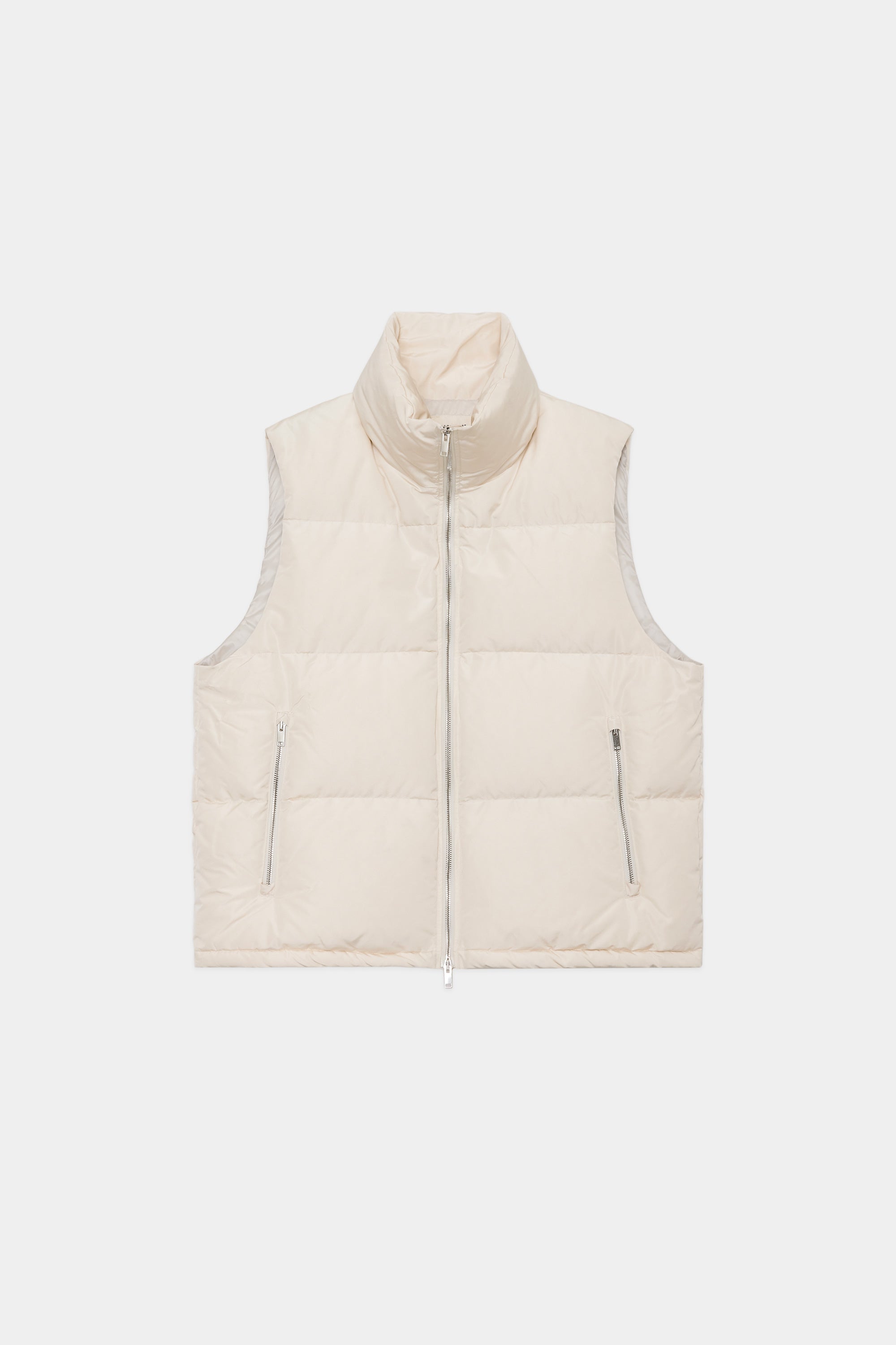 SILK GROSGRAIN SILK SHORT DOWN VEST, Dirty White