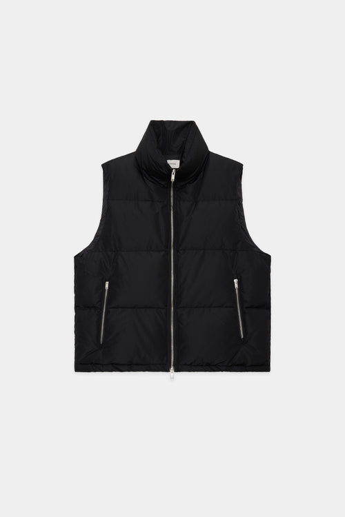 SILK GROSGRAIN SILK SHORT DOWN VEST, Black