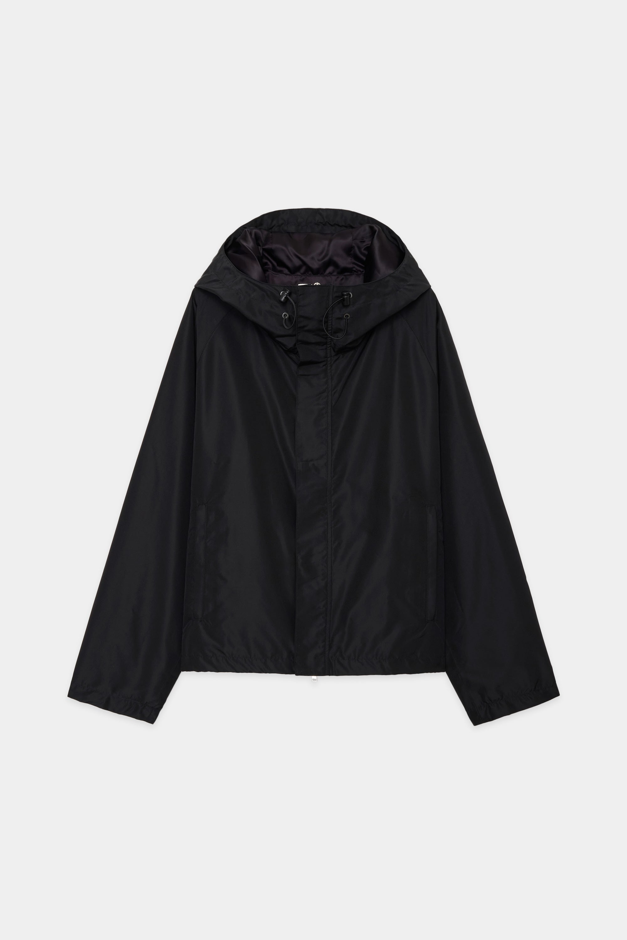 SILK GROSGRAIN SILK SHORT RAIN JACKET, Black