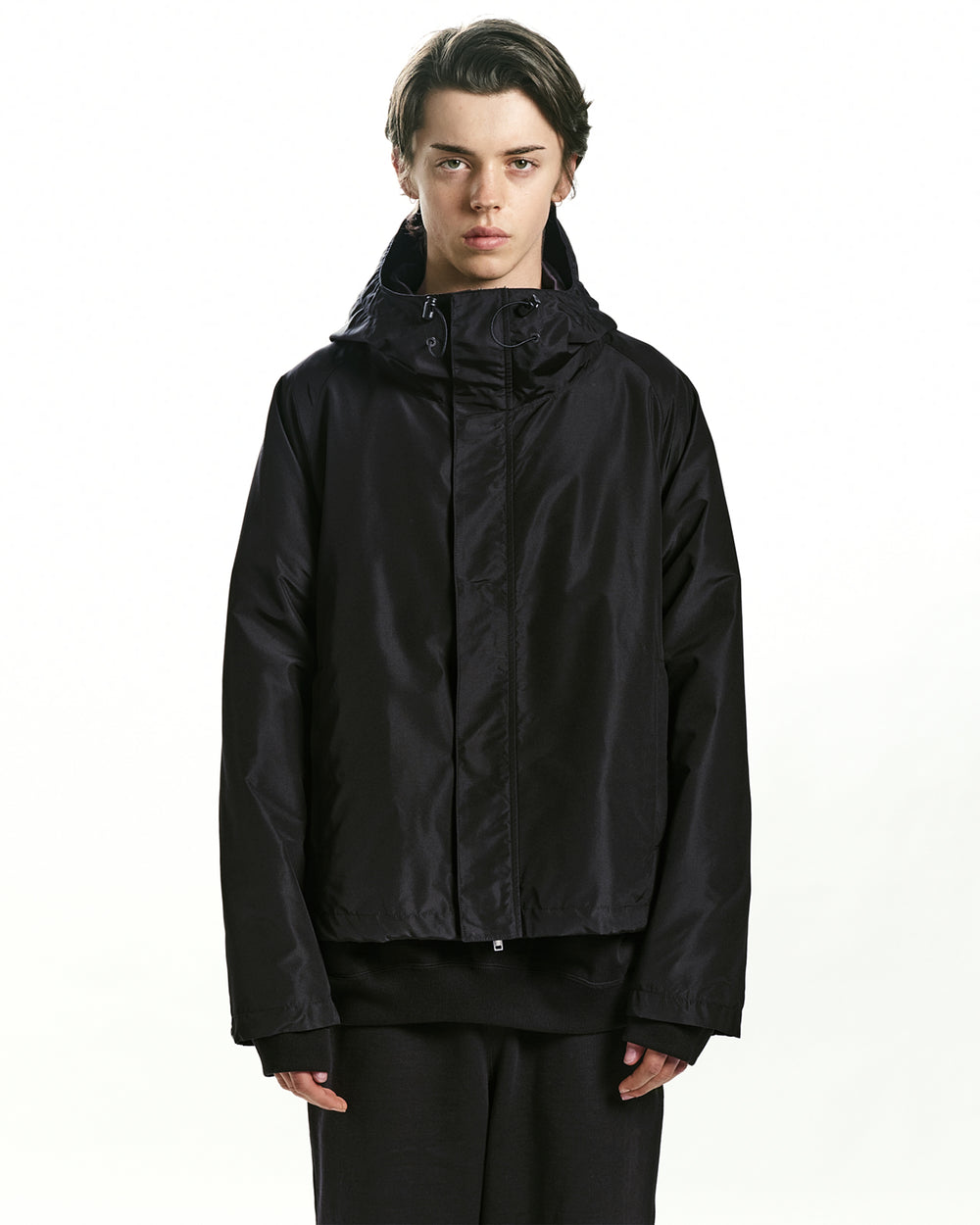 SILK GROSGRAIN SILK SHORT RAIN JACKET, Black