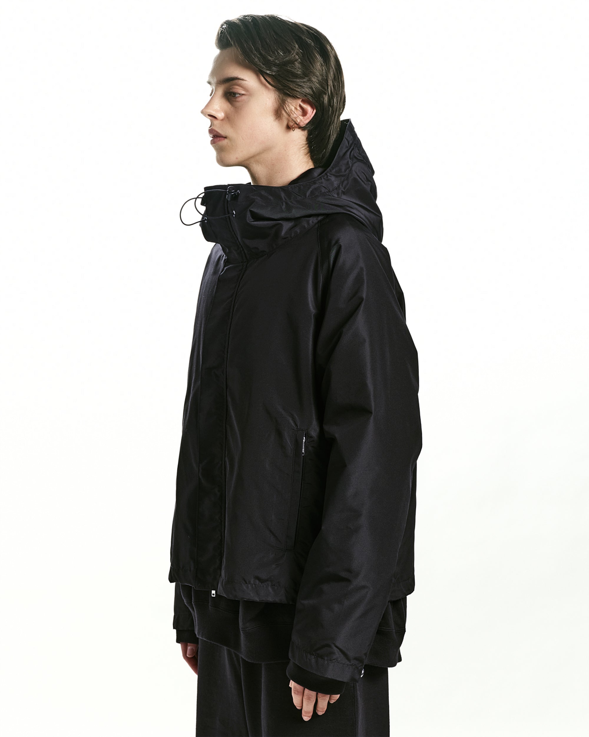 SILK GROSGRAIN SILK SHORT RAIN JACKET, Black