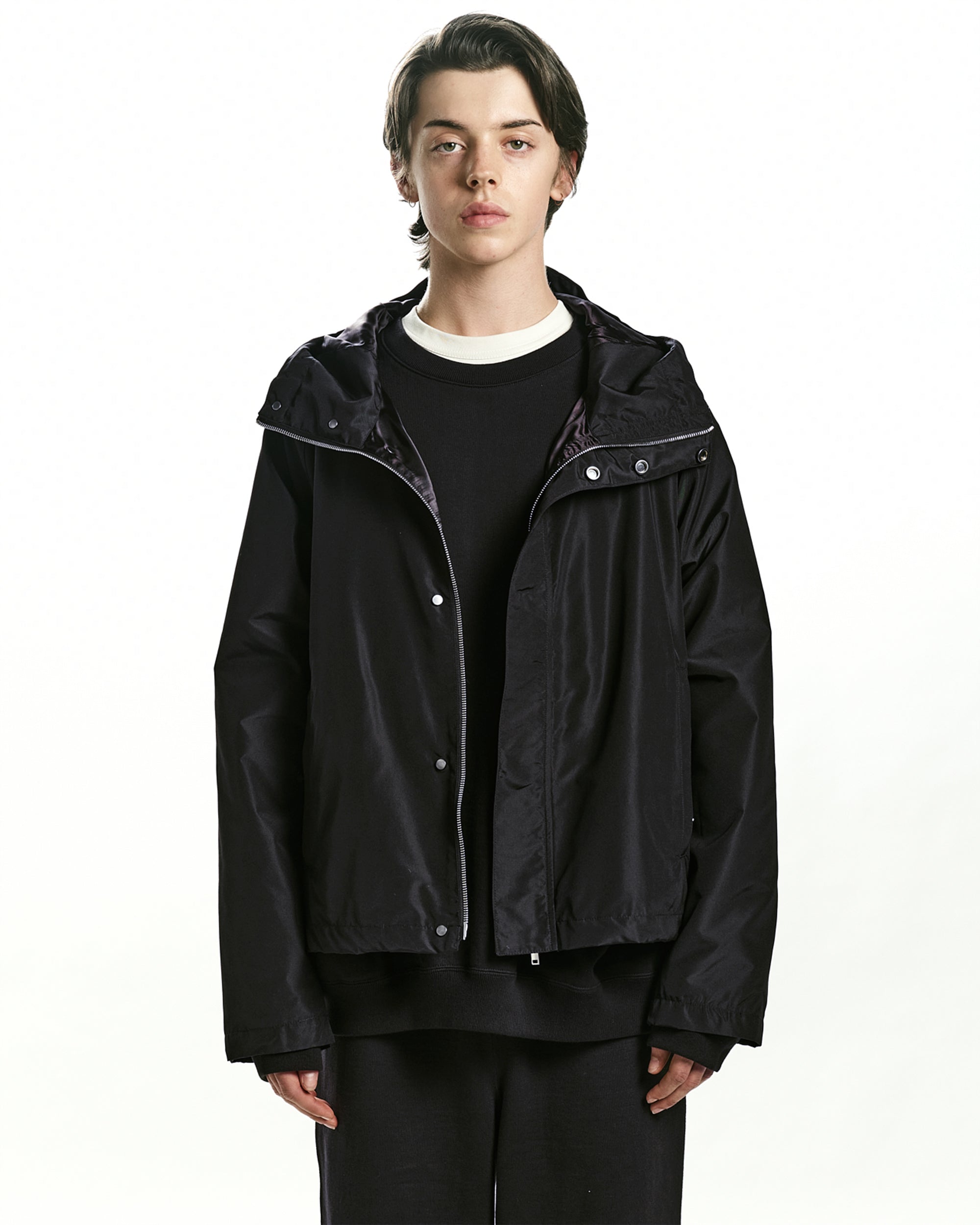 SILK GROSGRAIN SILK SHORT RAIN JACKET, Black