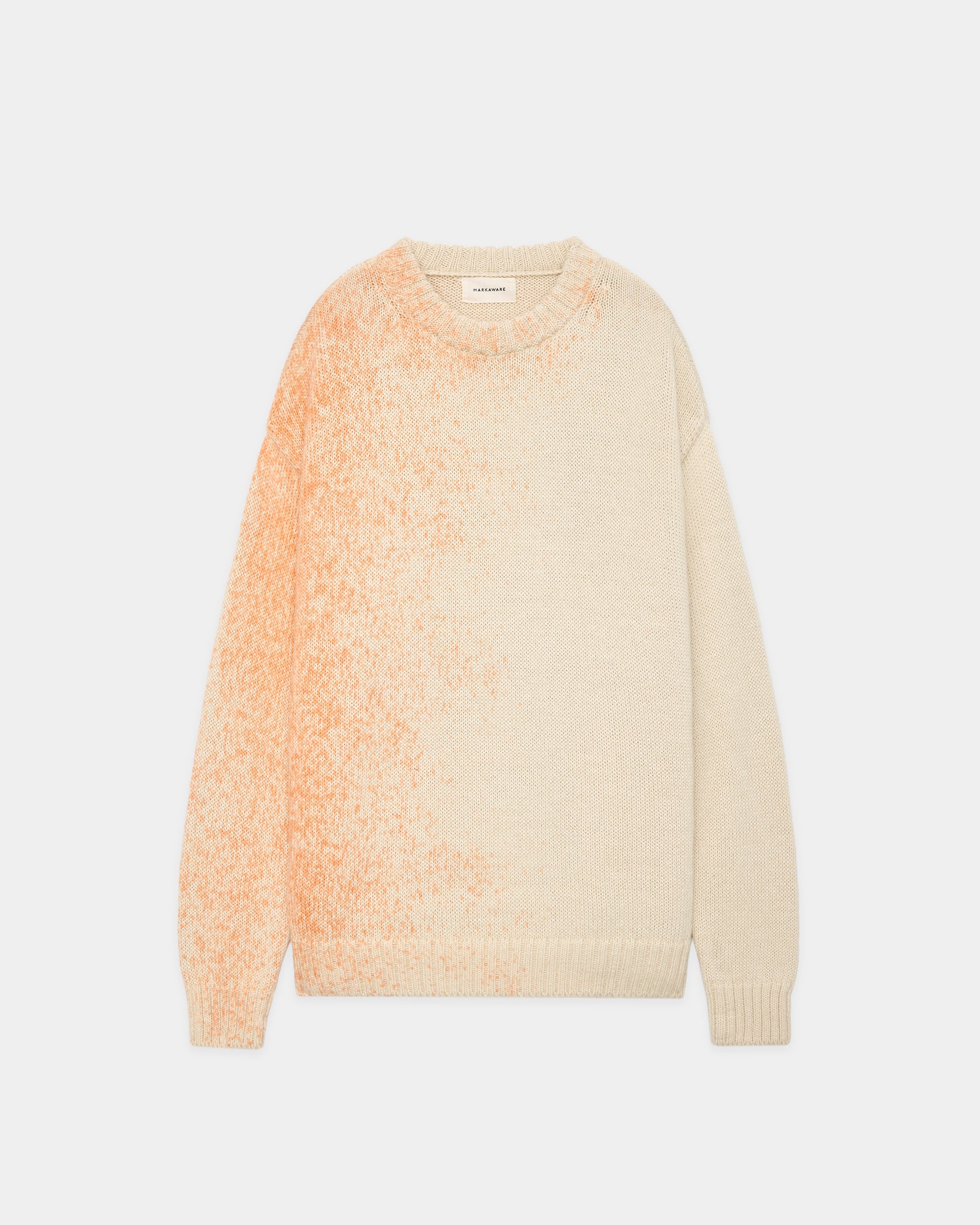 FINE ALPACA CREW NECK JUMPER "FOGGY DYEING",  Natural White × Orange