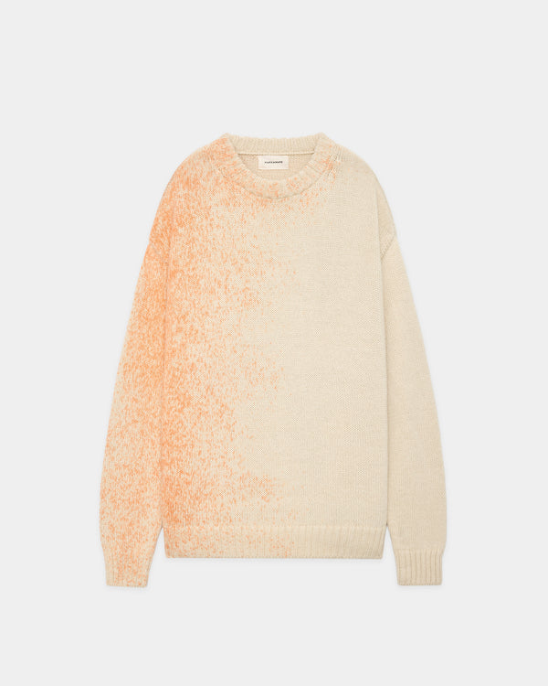 FINE ALPACA CREW NECK JUMPER "FOGGY DYEING",  Natural White × Orange