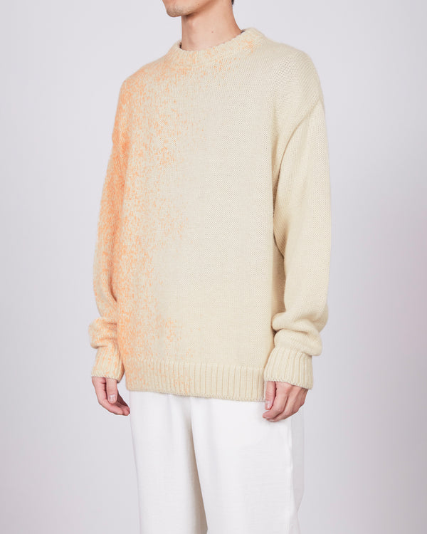 FINE ALPACA CREW NECK JUMPER "FOGGY DYEING",  Natural White × Orange