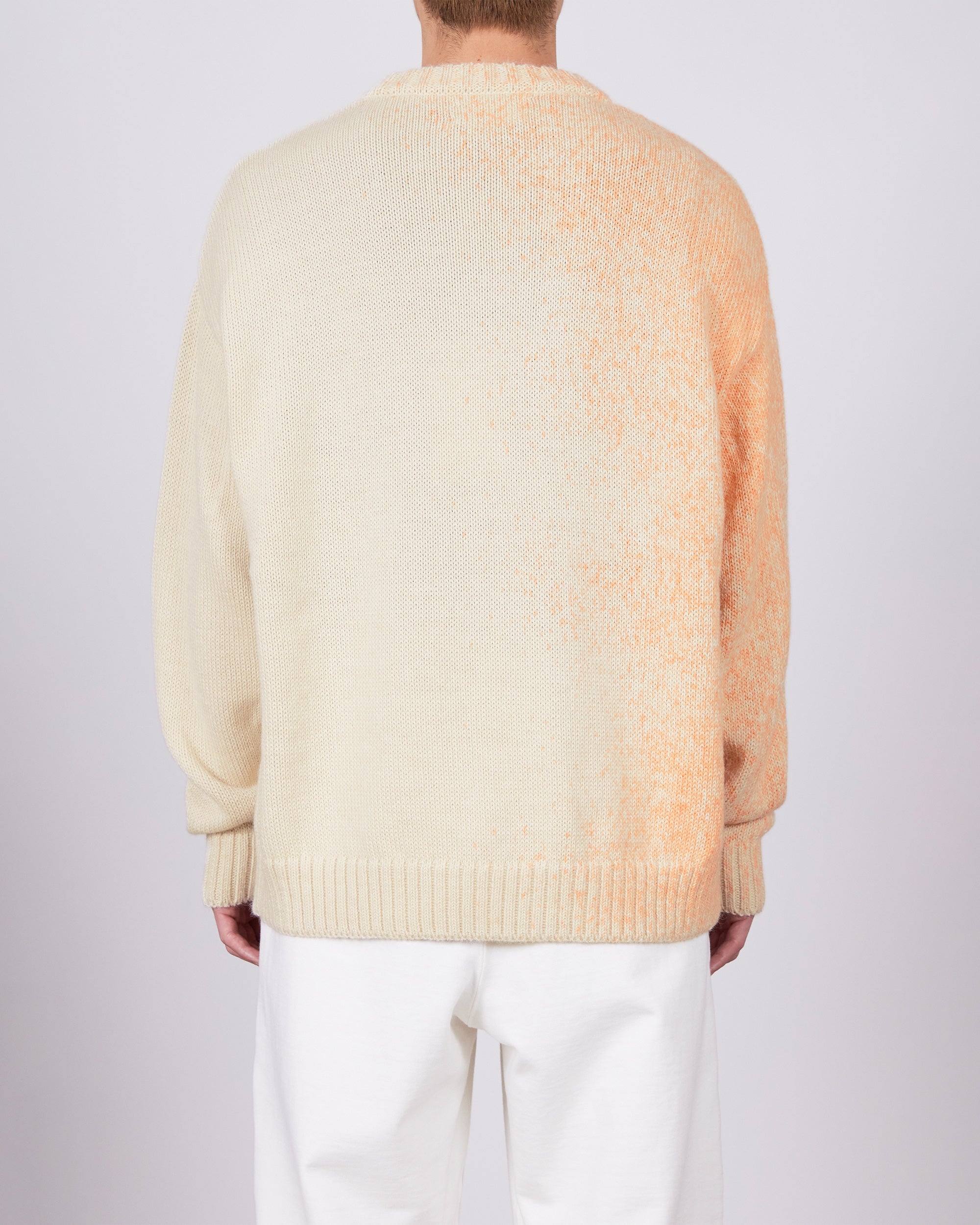 FINE ALPACA CREW NECK JUMPER "FOGGY DYEING",  Natural White × Orange