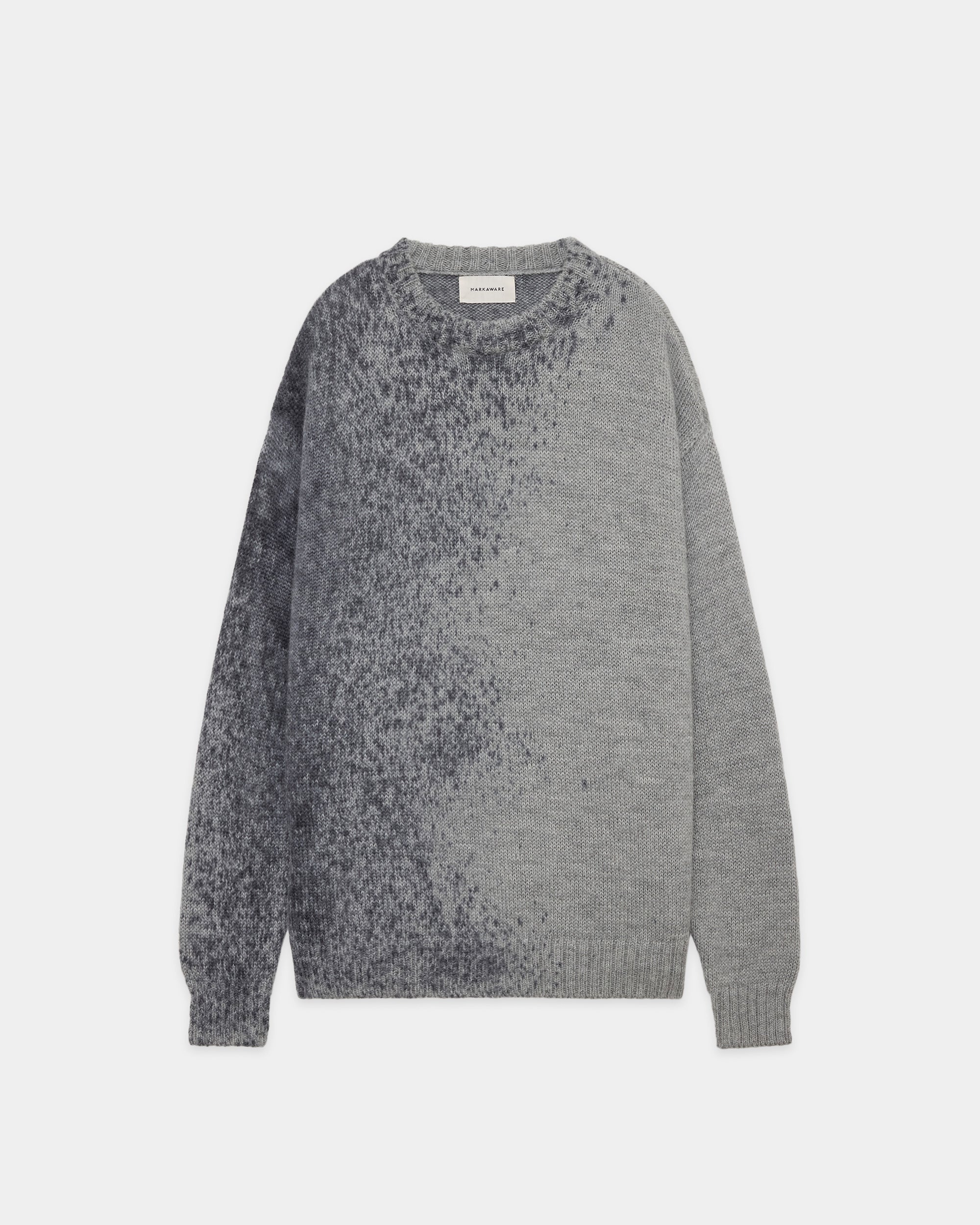 FINE ALPACA CREW NECK JUMPER "FOGGY DYEING",  Gray × Black