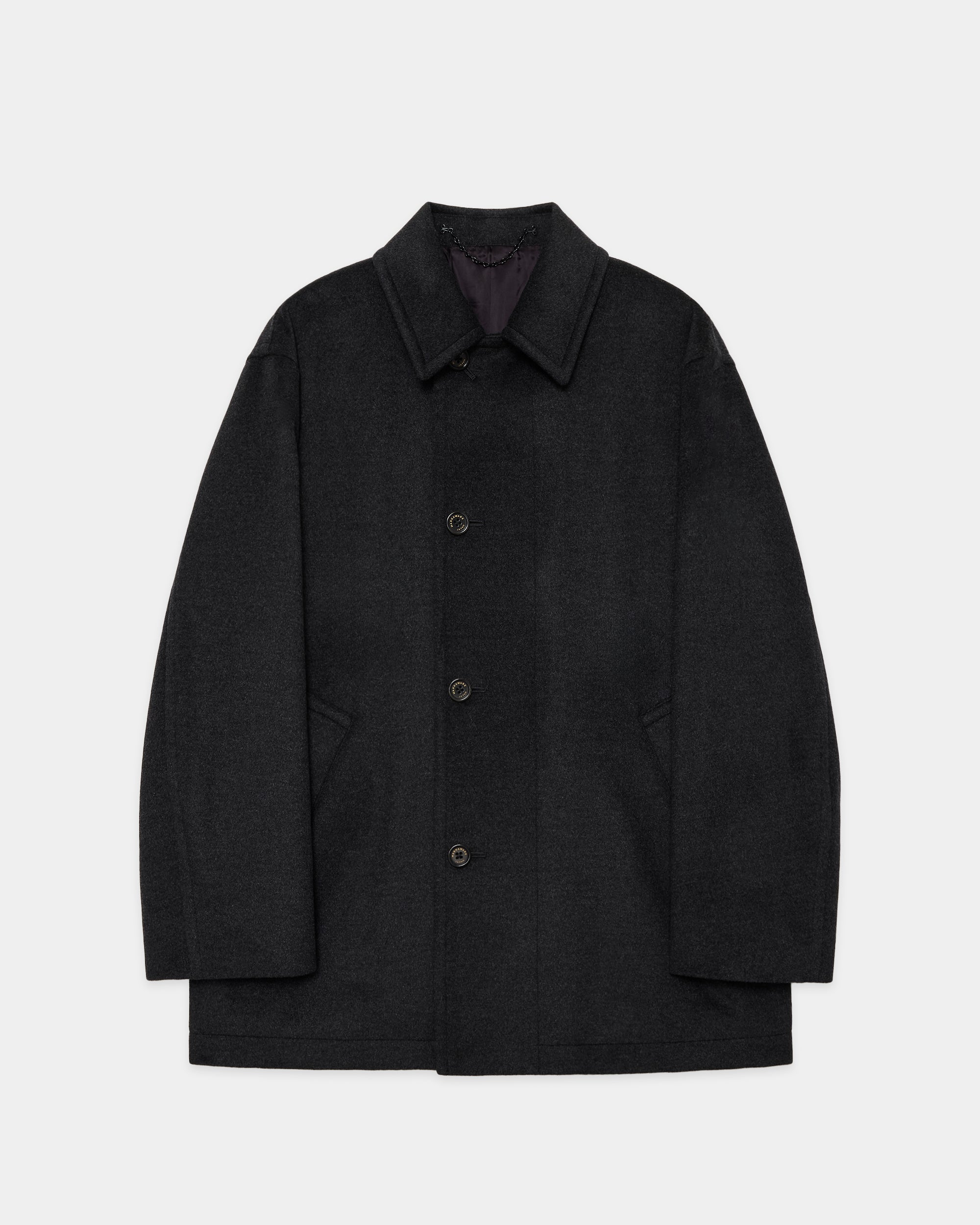 CASHMERE FLANNEL CASHMERE HALF COAT, Charcoal