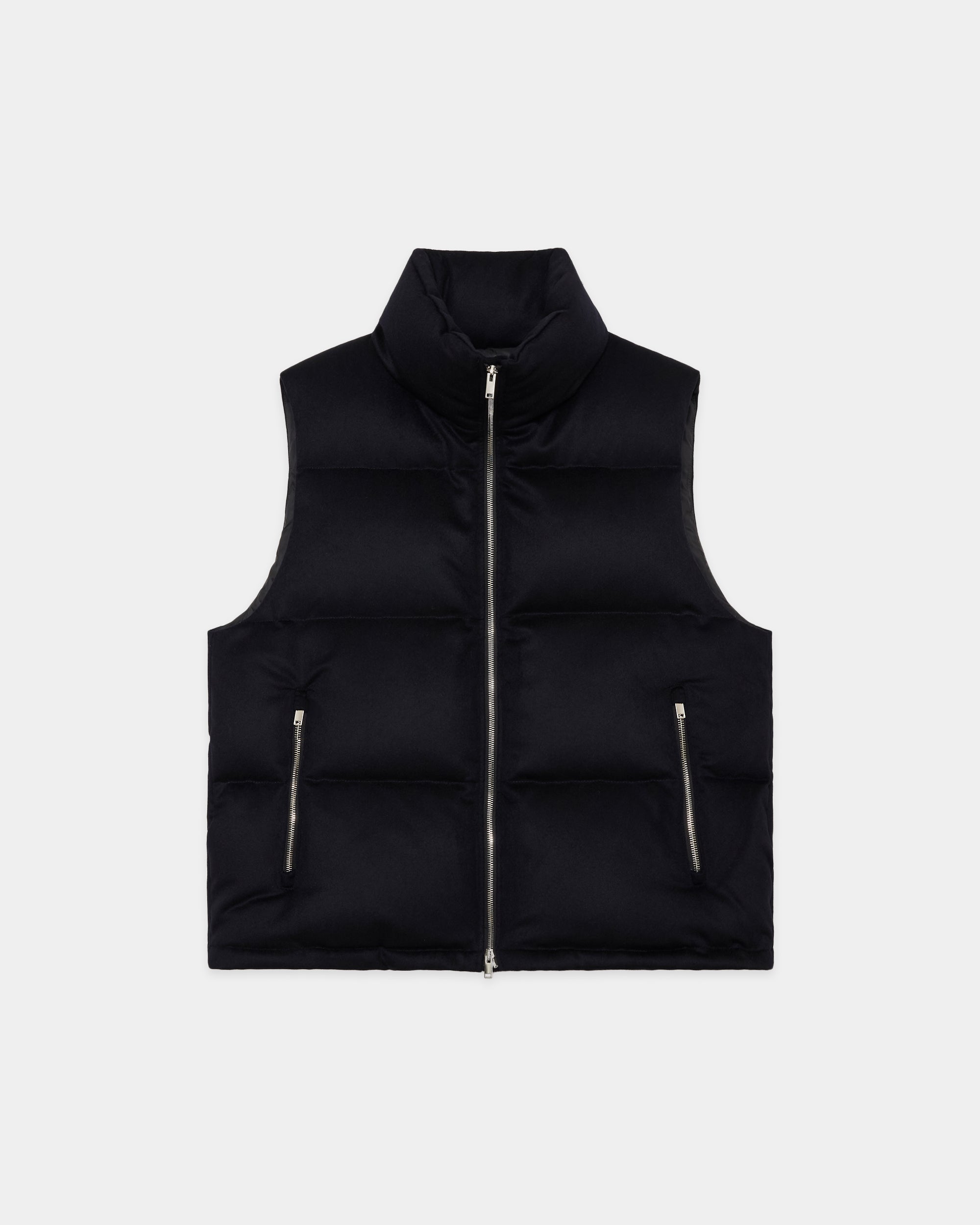 CASHMERE FLANNEL CASHMERE DOWN VEST, Dark Navy