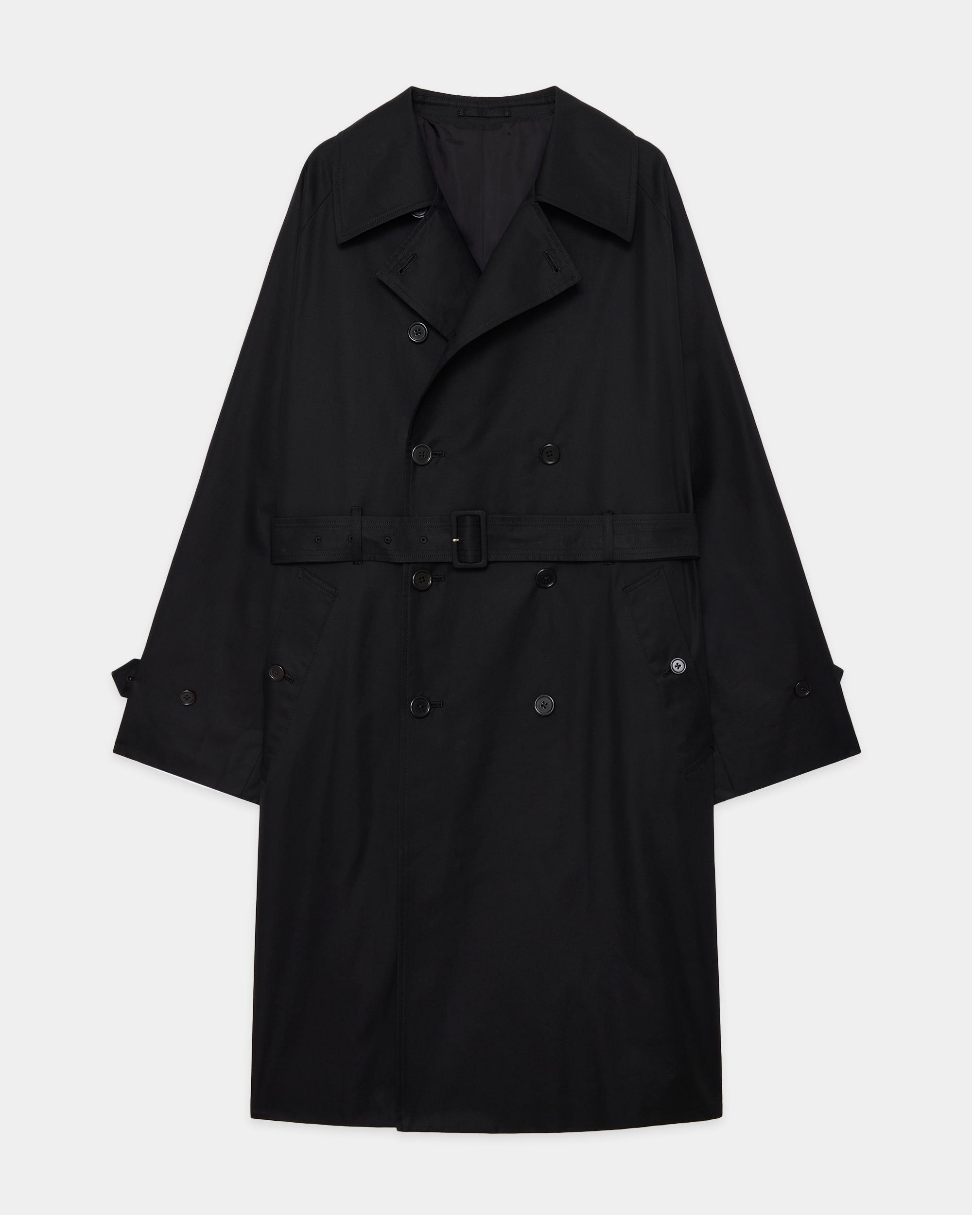 ORGANIC GIZA GABARDINE INVERTED PLEAT TRENCH COAT, Black