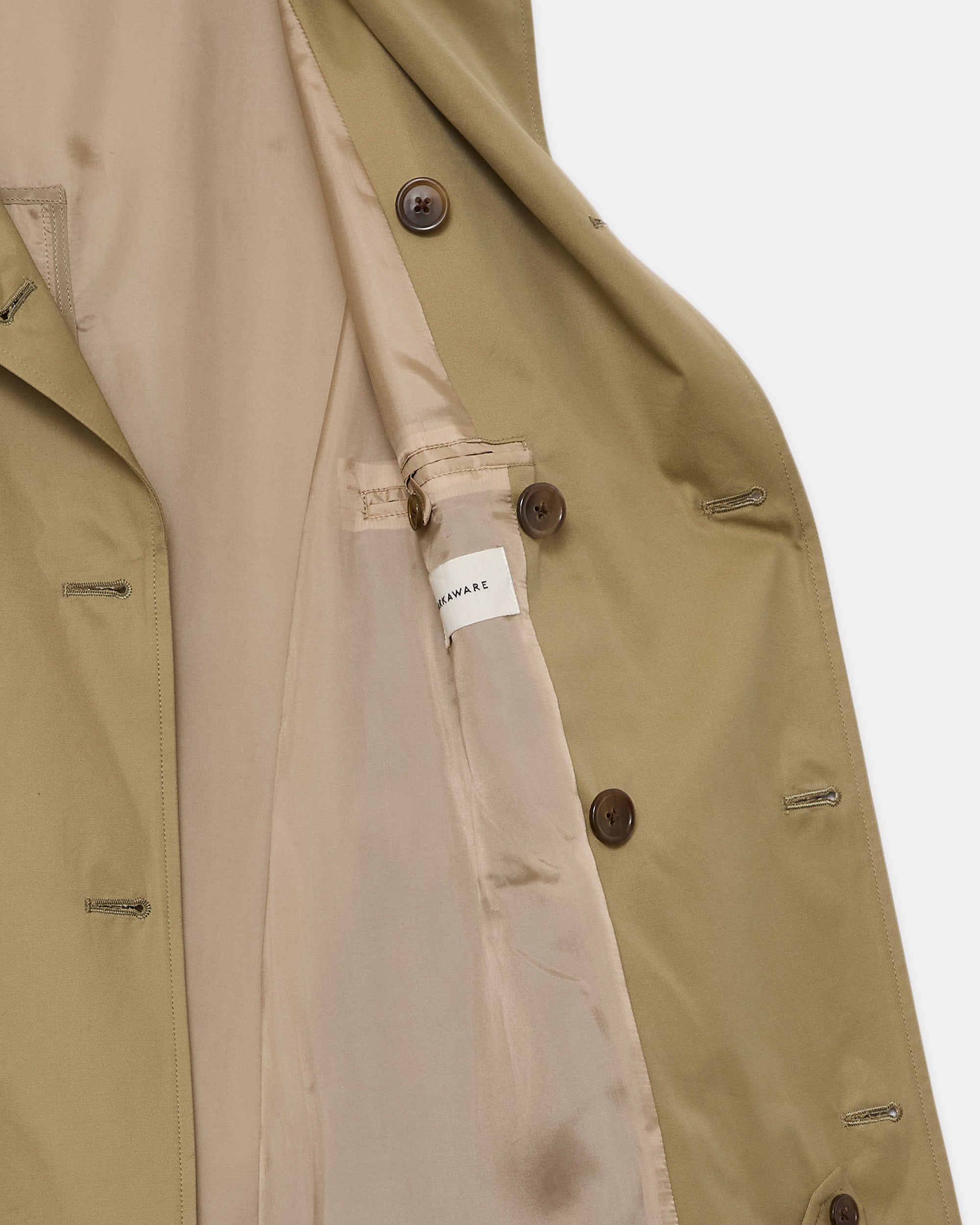 ORGANIC GIZA GABARDINE INVERTED PLEAT TRENCH COAT, Beige Khaki