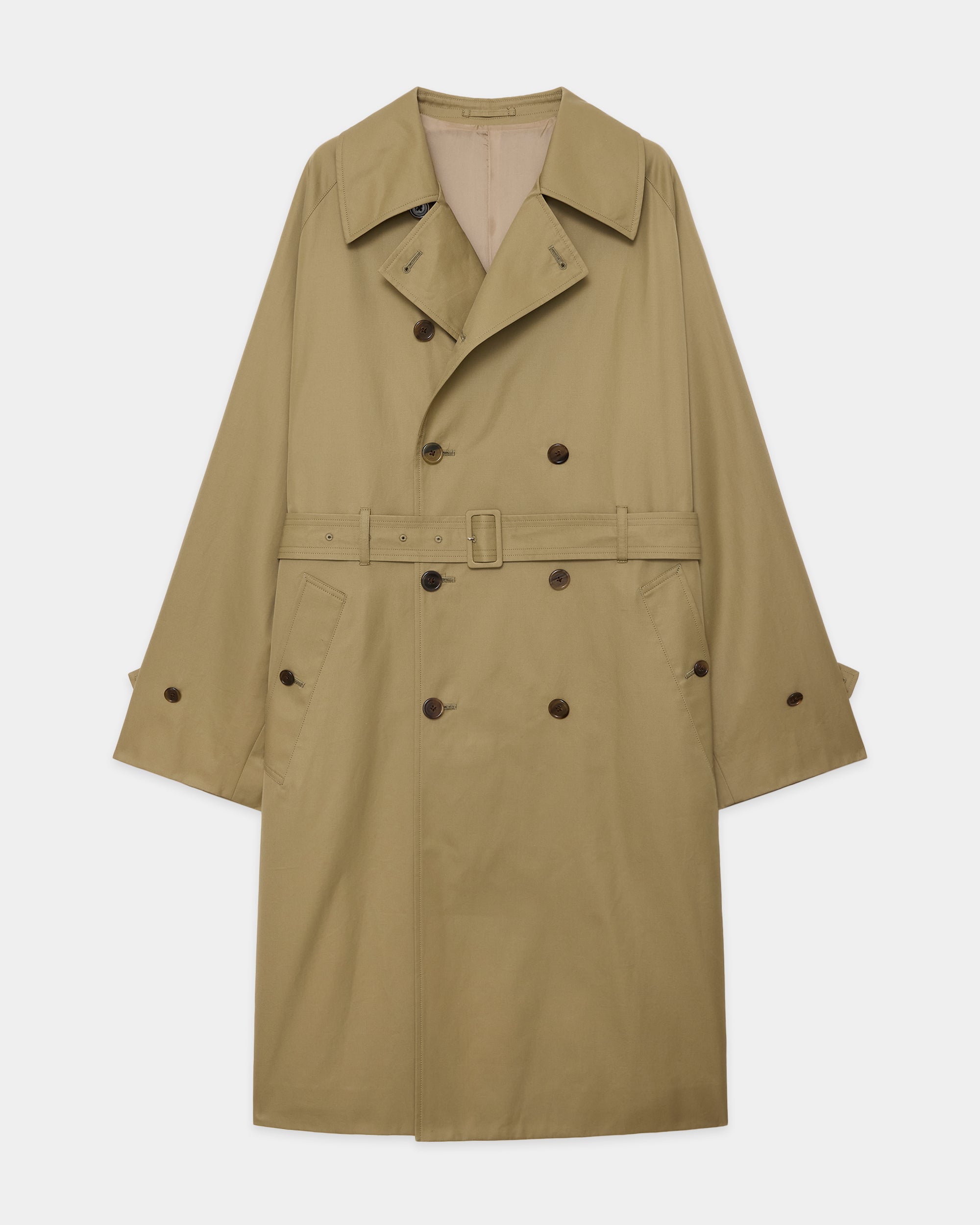 ORGANIC GIZA GABARDINE INVERTED PLEAT TRENCH COAT, Beige Khaki