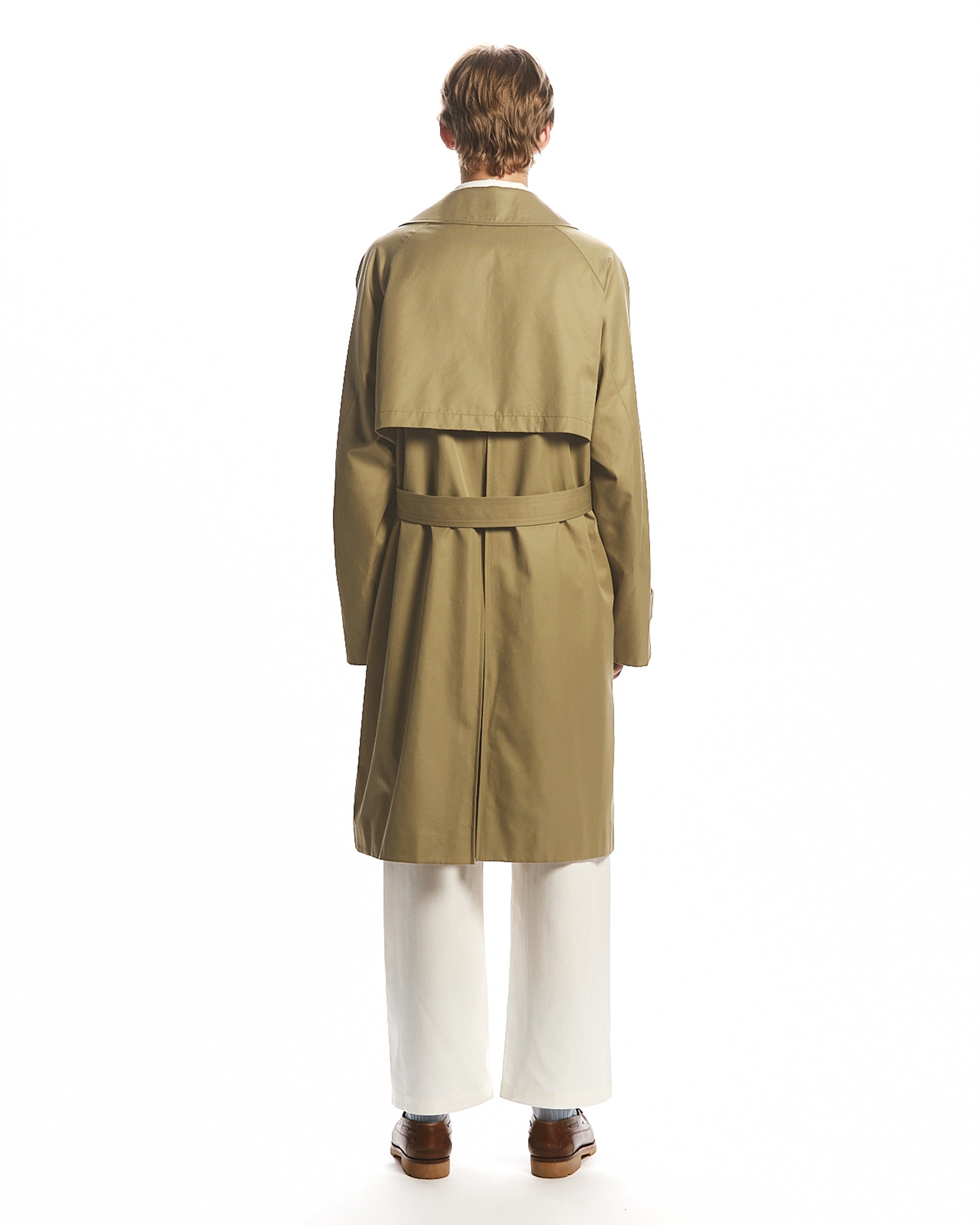 ORGANIC GIZA GABARDINE INVERTED PLEAT TRENCH COAT, Beige Khaki