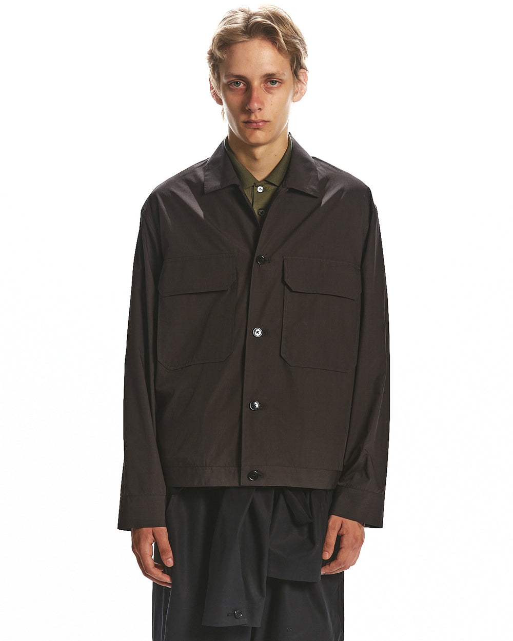 ORGANIC GIZA TYPEWRITER-CLOTH TAILORED SHIRT JACKET, Dark Sage