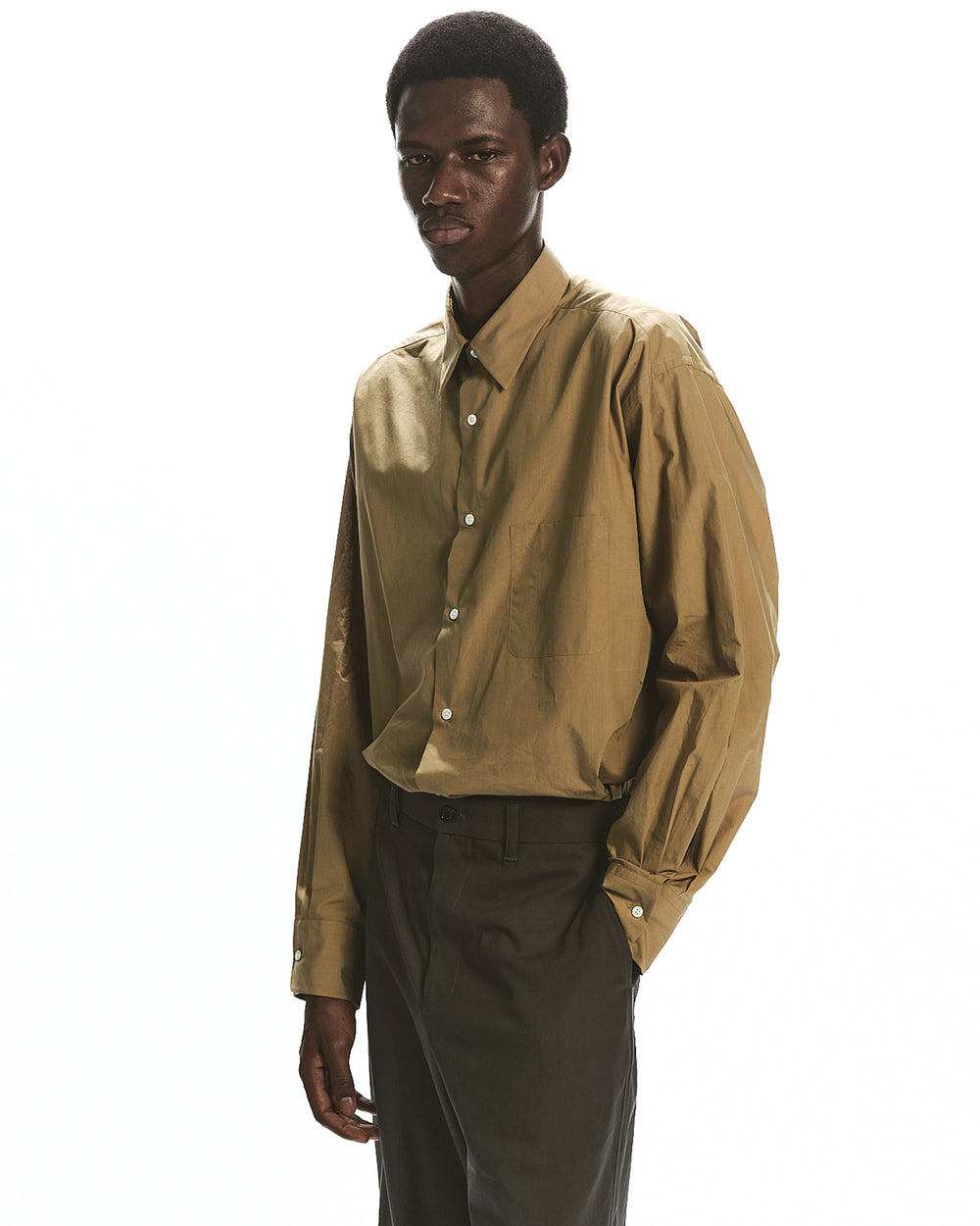 ORGANIC GIZA TYPEWRITER-CLOTH COMFORT FIT SHIRT, Khaki