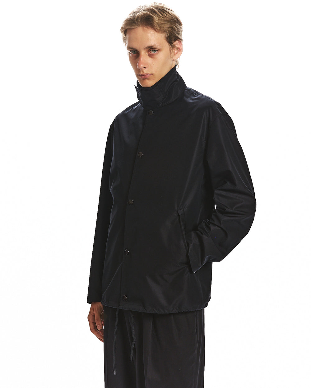 EGYPTIAN COTTON × RECYCLE POLYESTER WEATHER-CLOTH COACH JACKET II, Black