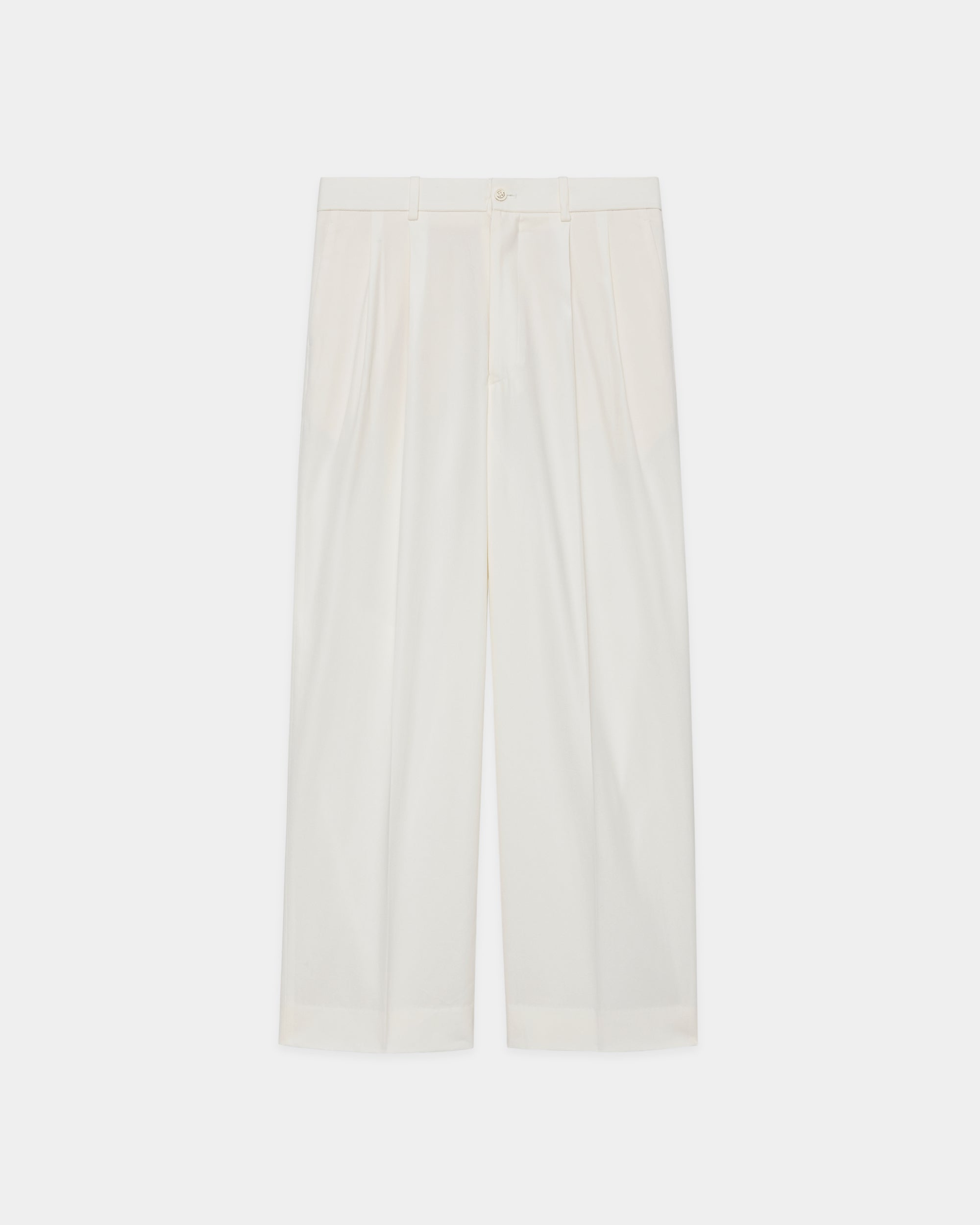 ORGANIC COTTON VOILE YARN TWILL CLASSIC FIT DOUBLE PLEATED TROUSERS, White